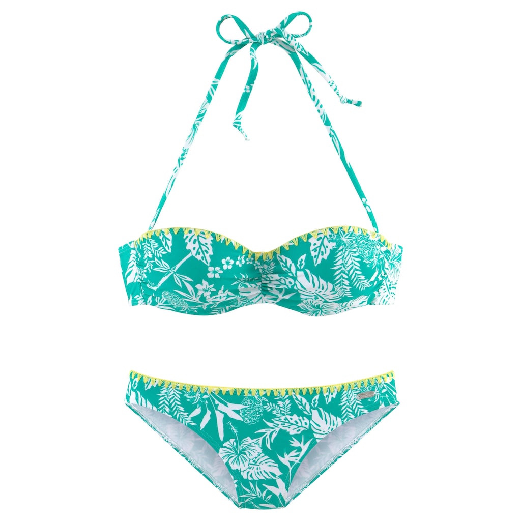 Venice Beach Bügel-Bandeau-Bikini, mit kontrasfarbener Häkelkante