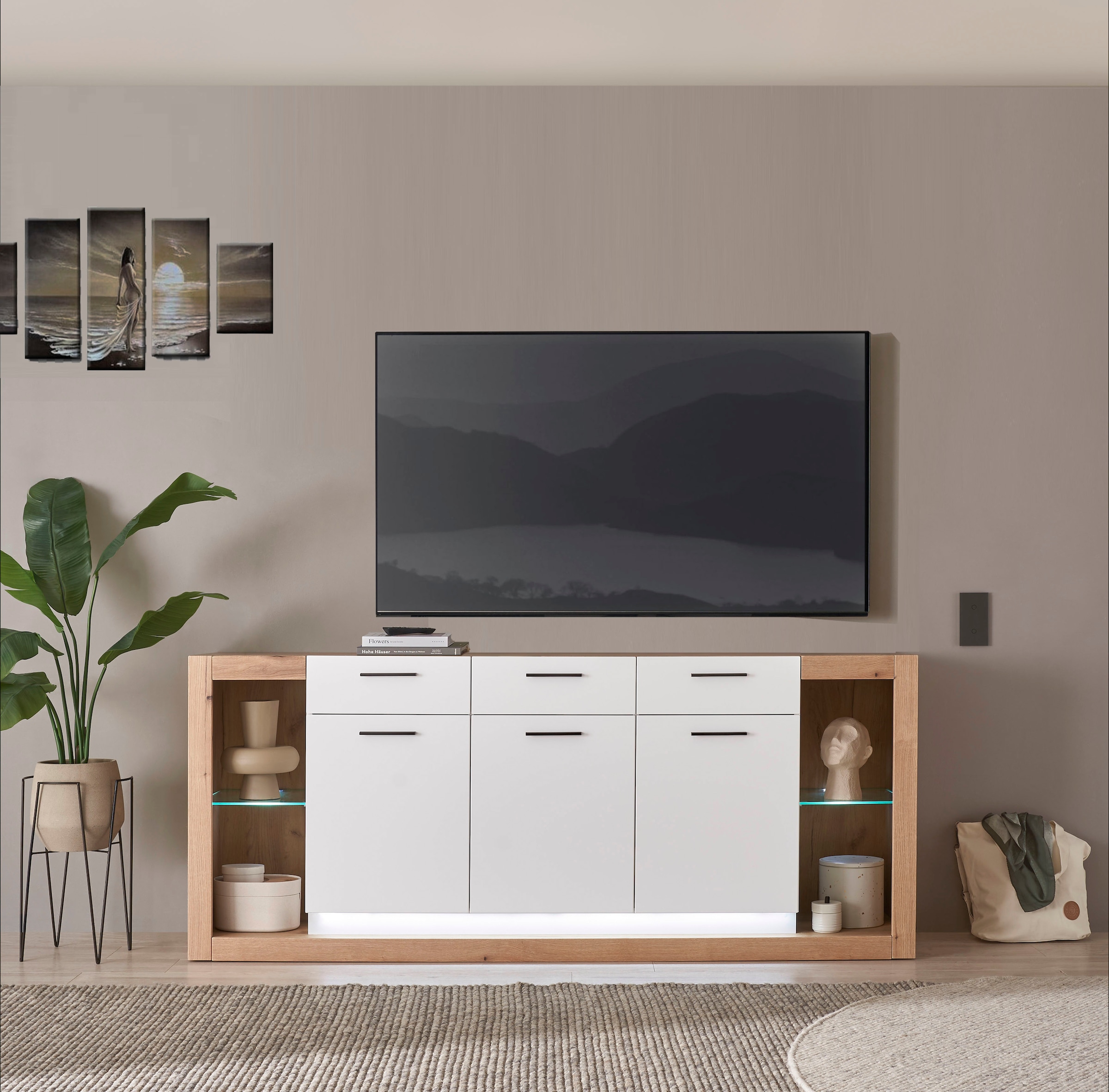 INOSIGN Sideboard »Brixen, moderne Kommode, Stauraumelement in Eiche Evoke Dekor«, Metallgriffe, ausreichend Stauraum, vielseitig einsetzbar