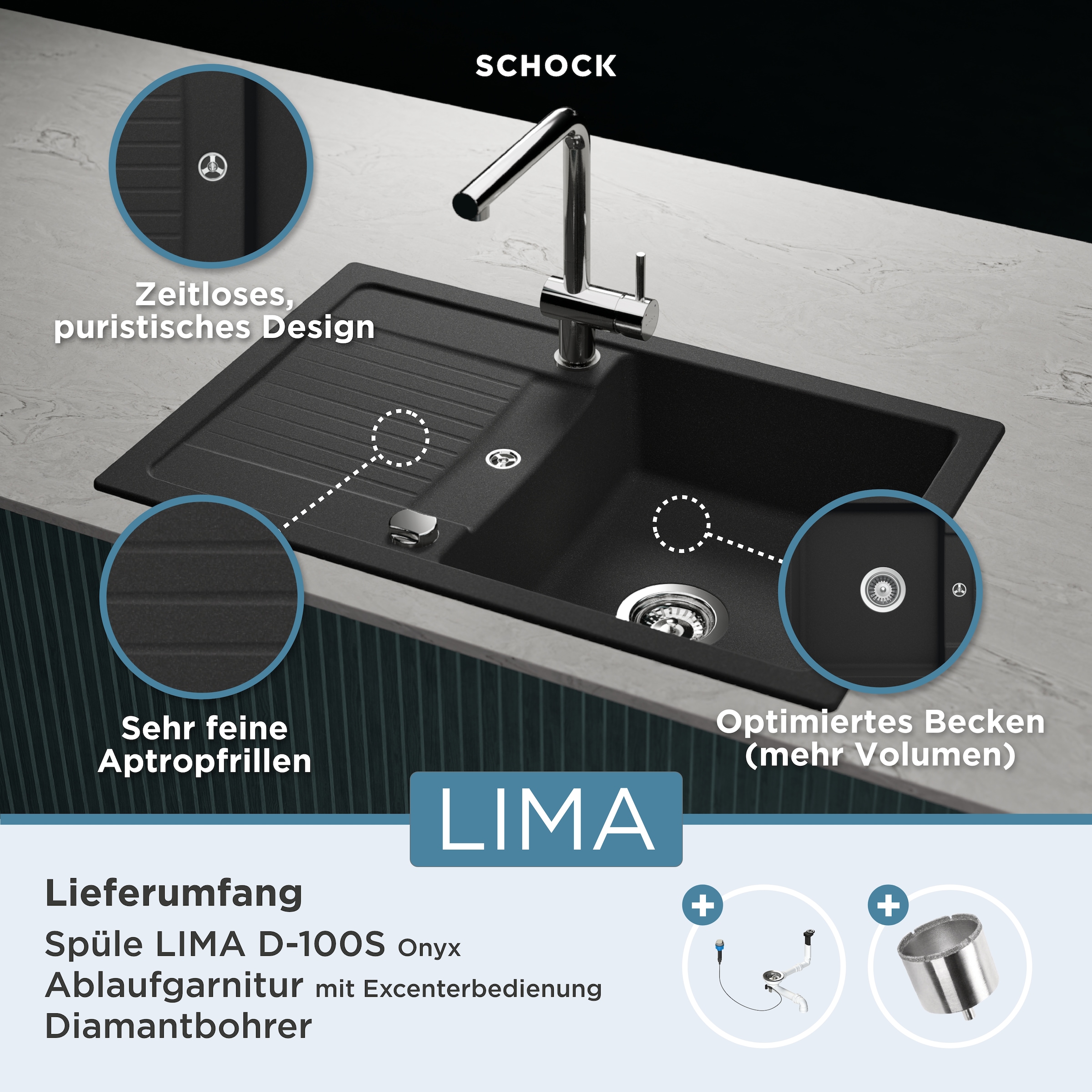 Schock Granitspüle »Lima D-100S« 78/50 cm, Auflagespüle