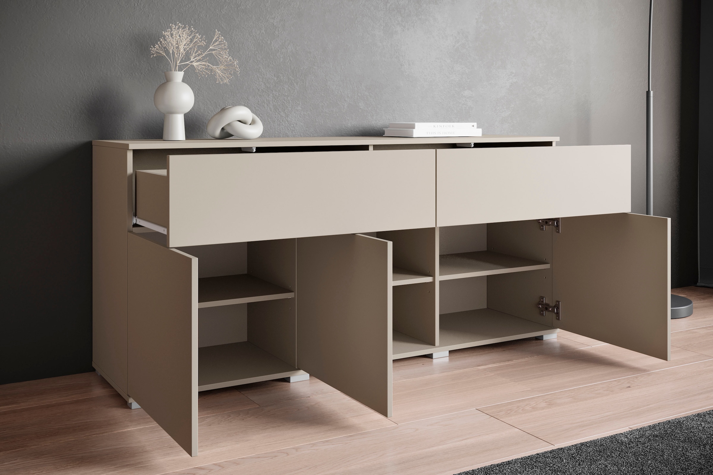 OTTO home Sideboard »Kenia, Kommode mit 3 Türen und 2 Schubladen, 150 cm breit« 1 Stk. tlg. Griffloses Design mit Push-to-Open und verstellbaren Einlegeböden