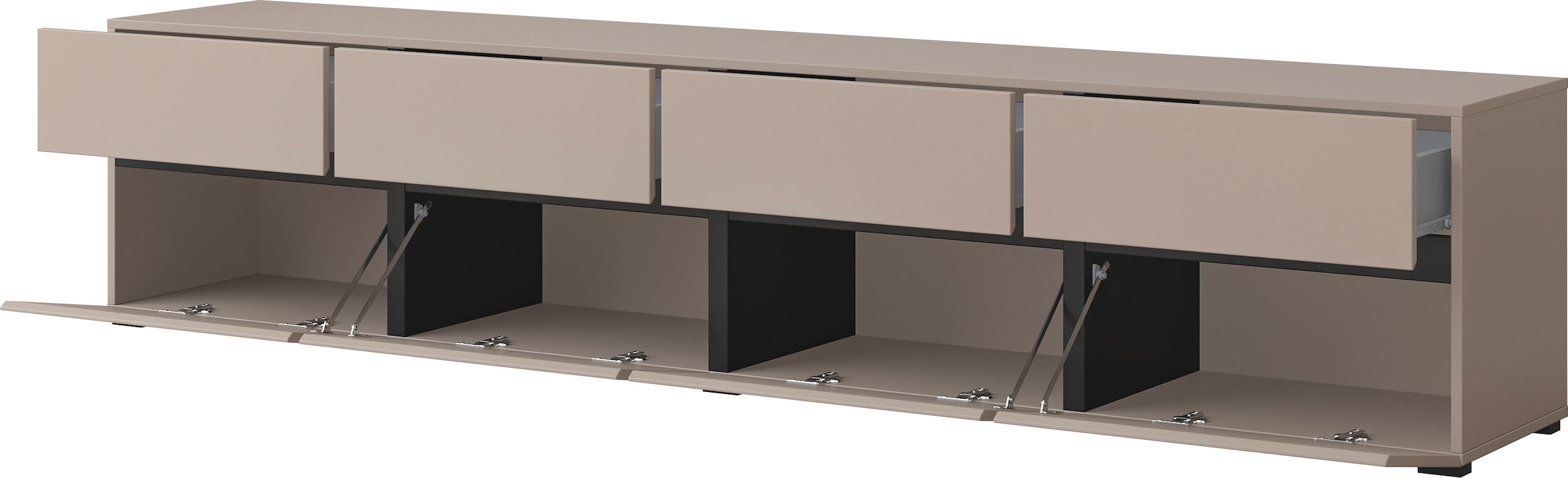 INOSIGN Lowboard »Cross, moderne grifflose TV-Kommode,4 Klappen/4 Schubkästen«, Breite 225 cm, TV-Schrank mit viel Stauraum, TV-Board