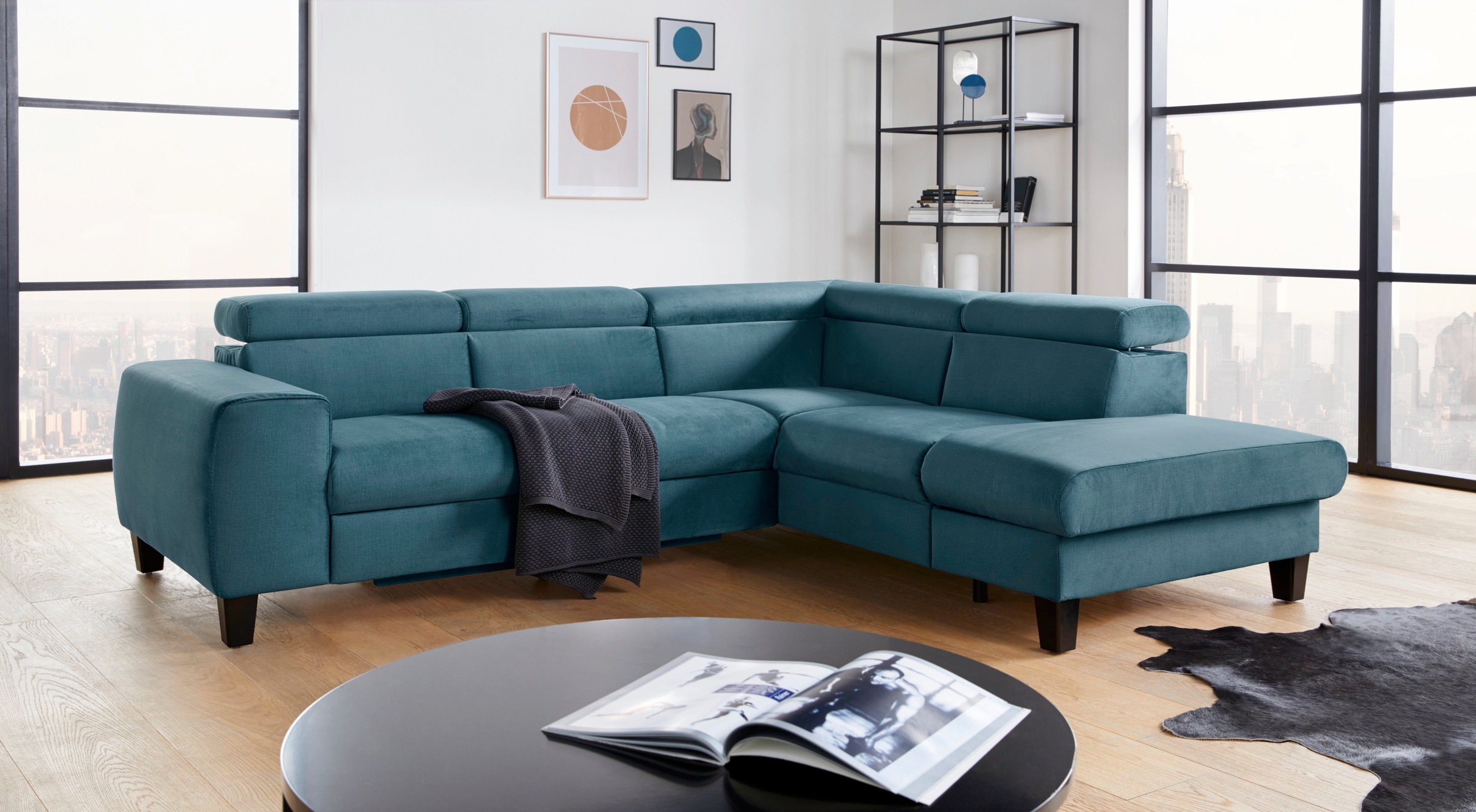 COTTA Polstergarnitur »Morven L-Form«, (Set), Set bestehend aus: Ecksofa mit Kopfteilverstellung & Hocker