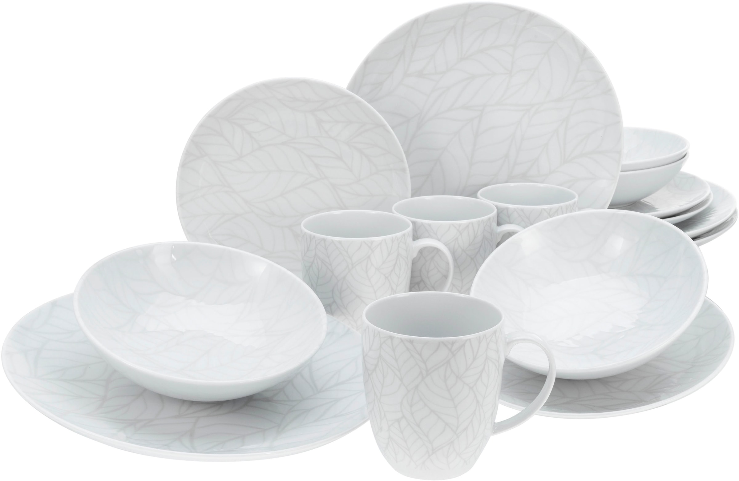 CreaTable Kombiservice »Geschirr-Set Home - Blätter« Service, weiß, Used-un günstig online kaufen
