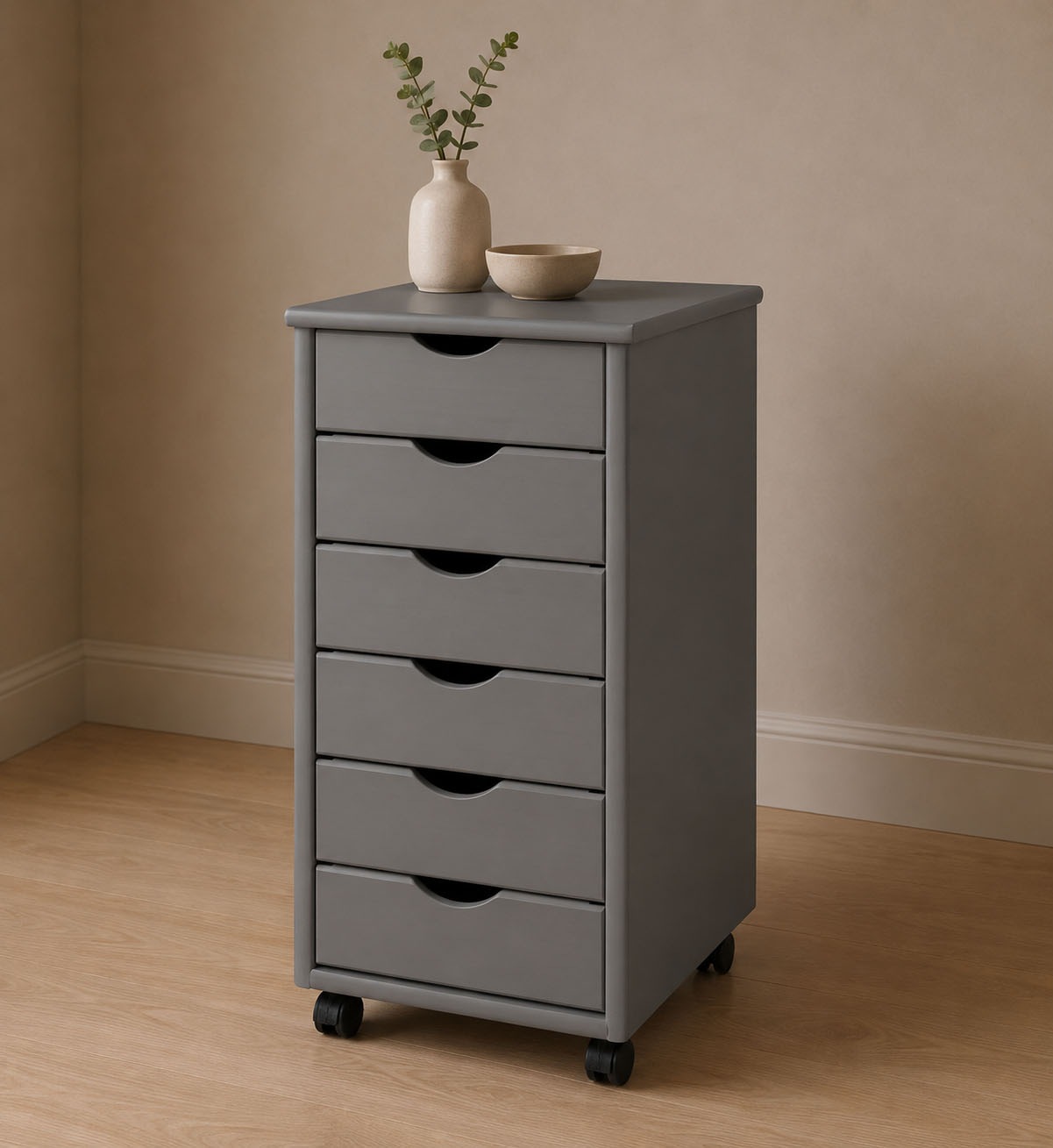 Inter Link Rollcontainer »Simon aus massivem Kiefernholz, auf rollen, grau lackiert« 1 Stk. tlg. Bürocontainer mit 6 Schubladen, grifflos, 35 x 39 x 65,6 cm