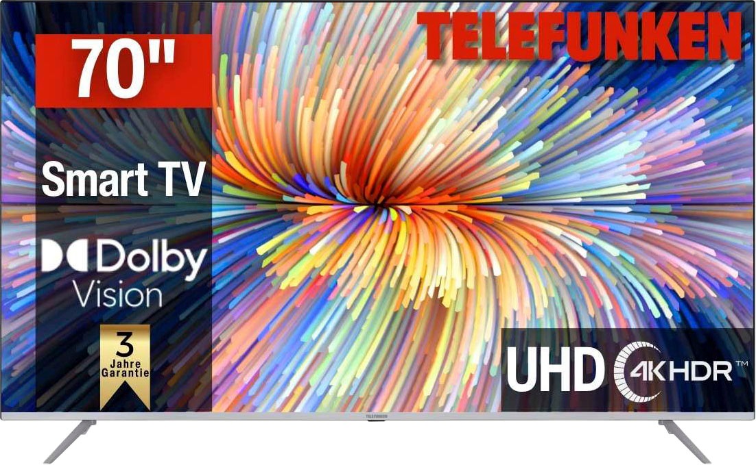 TELEFUNKEN LED-Fernseher »D70V850M5CWH« 177 cm/70 ′′ Smart-TV Dolby Atmos, USB-Recording, Alexa Built-In schwarz Dolby Atmos, HD+ 6 Monate GRATIS,...