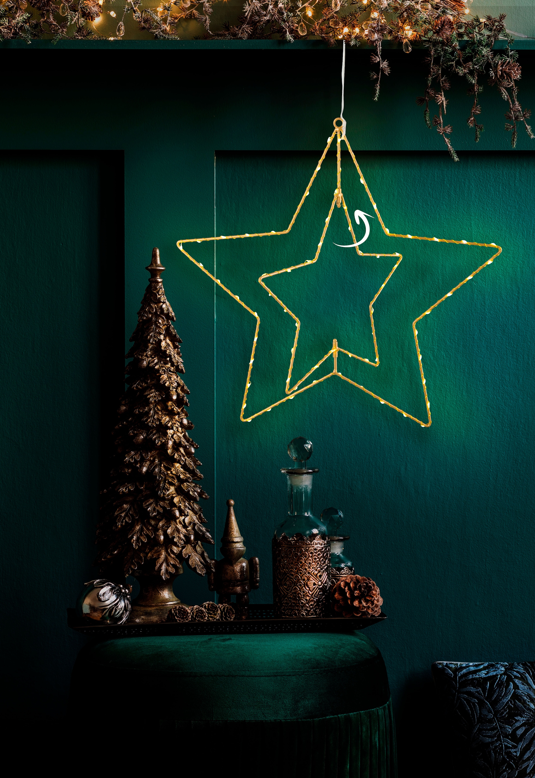 näve Dekolicht »Stern« 1 Stk. Warmweiß golden mit Aufhängung Ã˜ 40cm Licht warmweiß 70 LED IP44