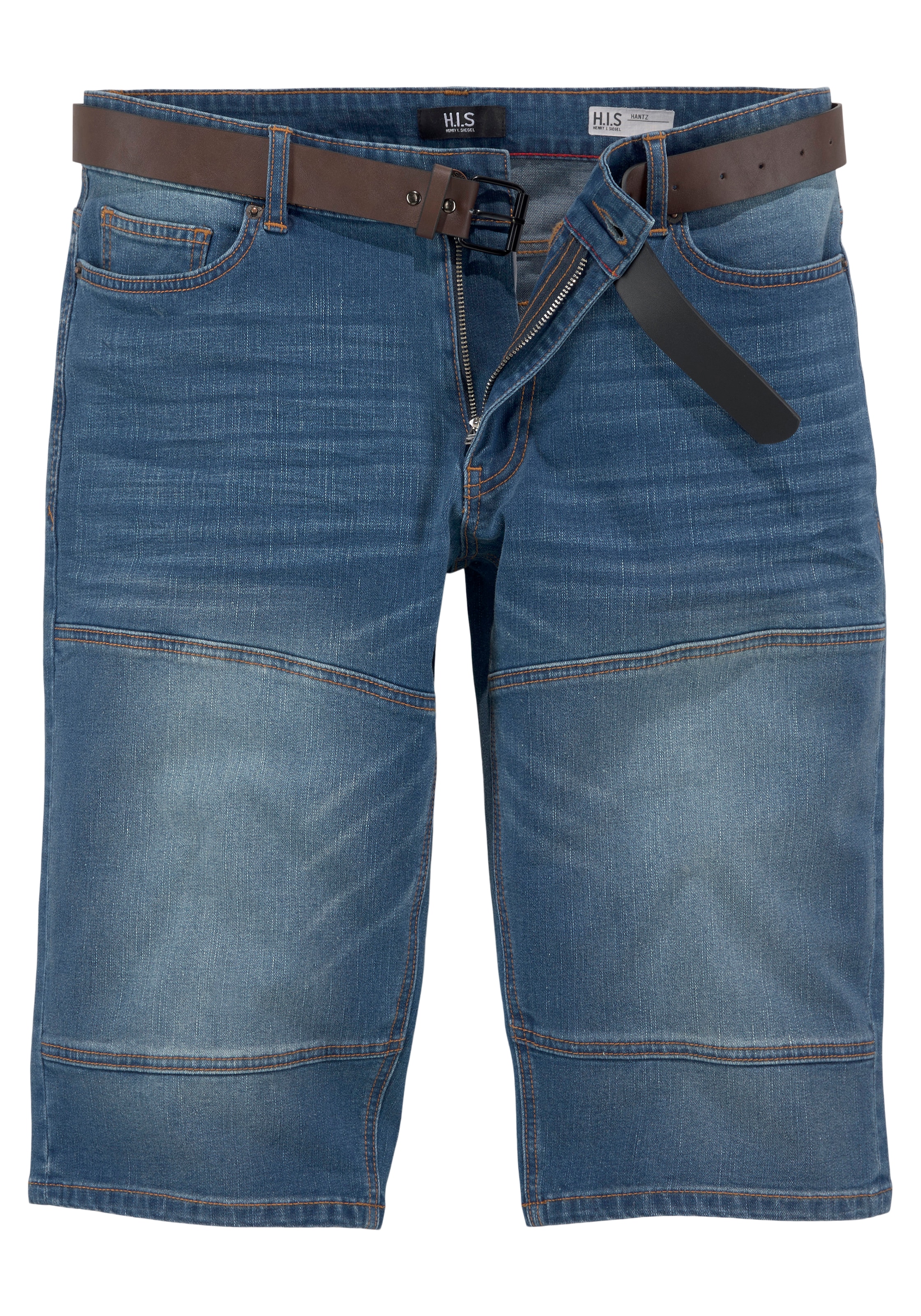 H.I.S Jeansbermudas »HANTZ«, (Set, 2 tlg., mit abnehmbarem Gürtel), gerader Beinschnitt, Used-Look mit Abriebeffekten
