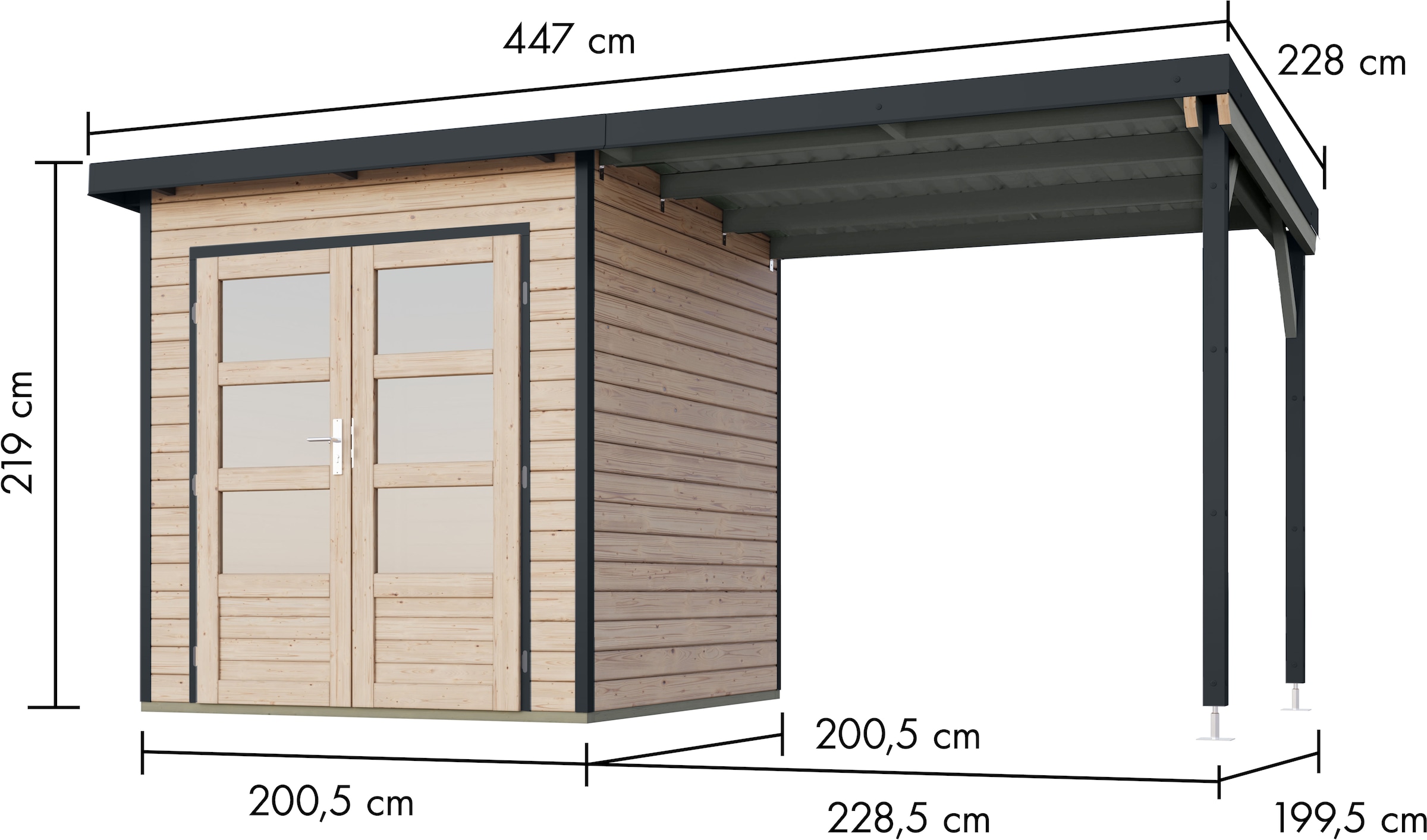 Karibu Gartenhaus »Plutino 1  SET, in verschiedenen Farben« inkl. Anbaudach