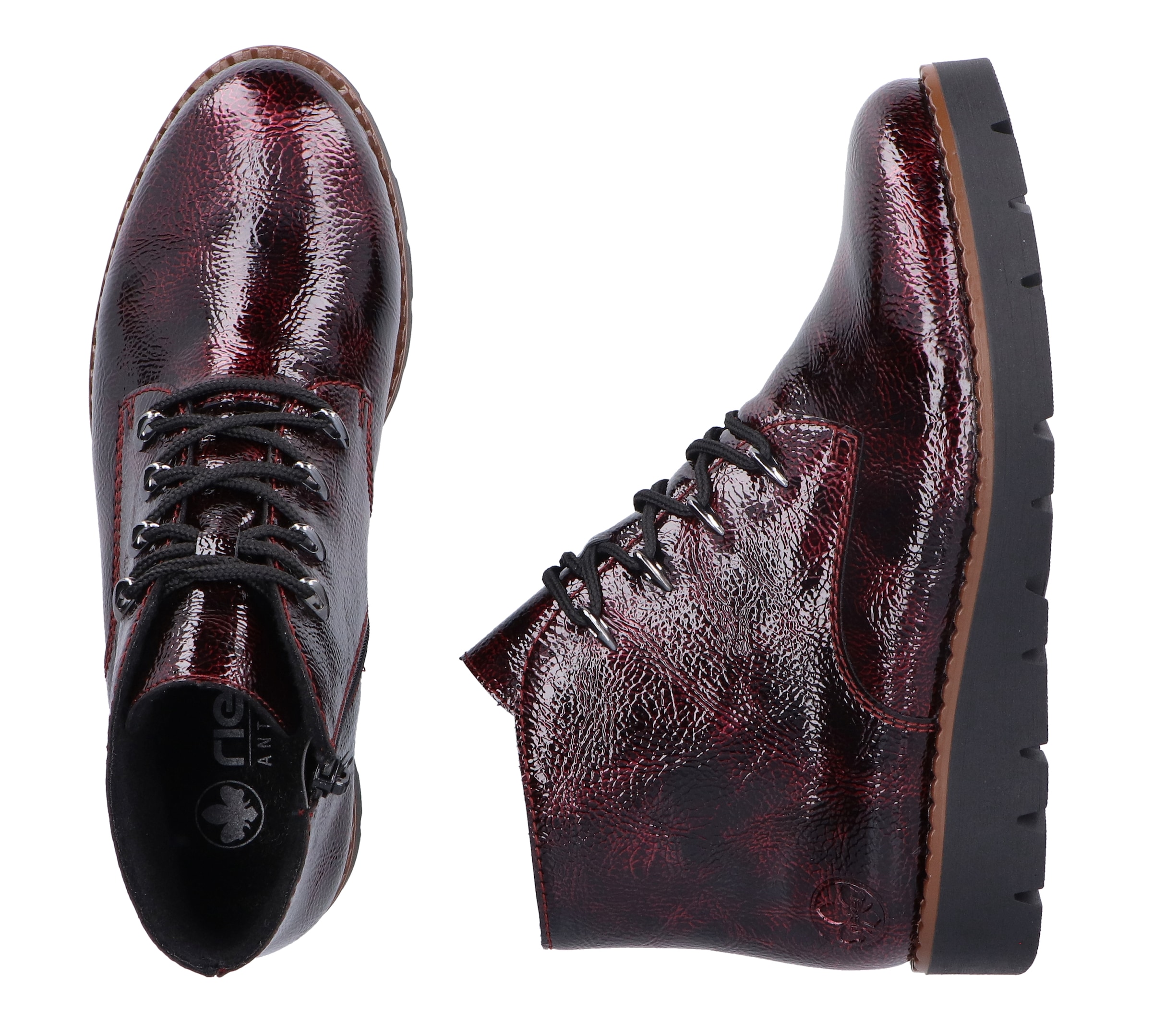 Rieker Plateaustiefelette, Schnürstiefelette, Keilboots mit Anziehschlaufe in glänzendem Look