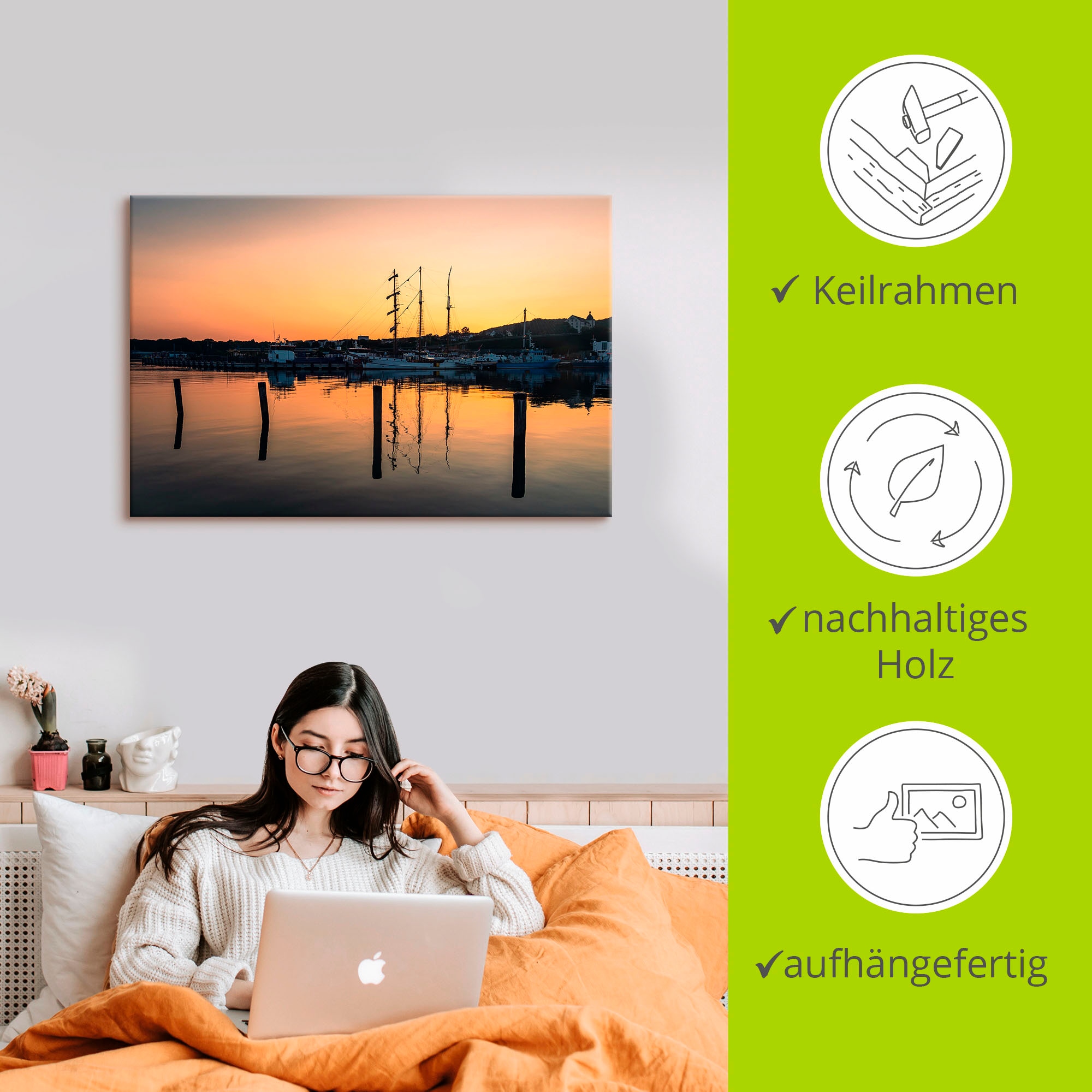 Artland Wandbild »Hafen von Sassnitz auf der Insel Rügen«, (1 Stück), in vielen Größen & Produktarten - Alubild / Outdoorbild für den Außenbereich, Leinwandbild, Poster, Wandaufkleber / Wandtattoo auch für Badezimmer geeignet