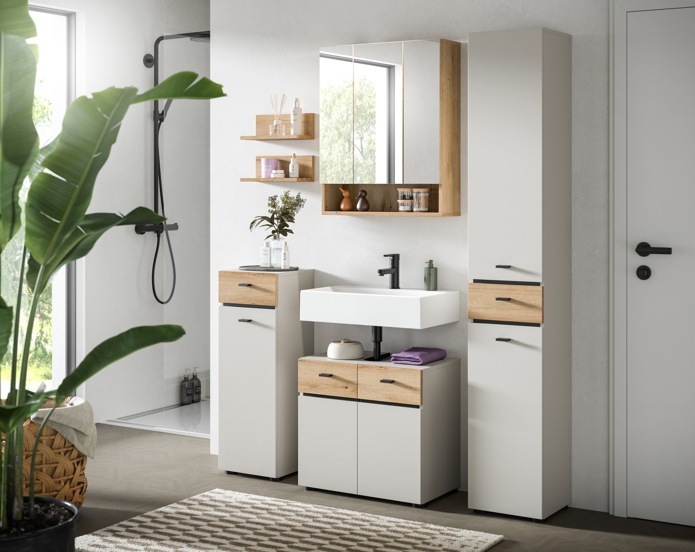 welltime Waschbeckenunterschrank »VANN, Breite 60cm, 2 Türen, 2 Fächer, mit Siphonausschnitt« individuell mit weiteren Artikel der Serie VANN kombinierbar,  Waschtisch, Waschbeckenschrank, Kommode, Schrank, Badezimmer, Bad