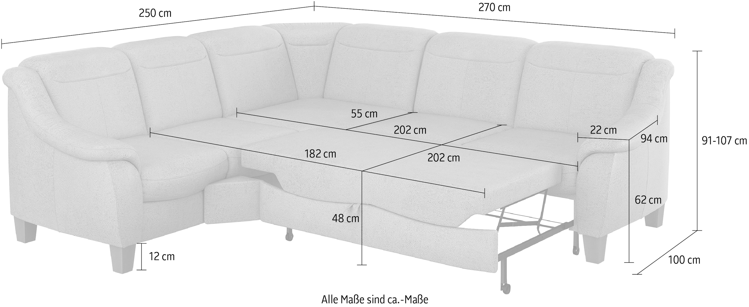 Home affaire Ecksofa »Caldera L-Form«, Federkern, wahlweise mit Kopfteilverstellung, Bettfunktion, Bettkasten