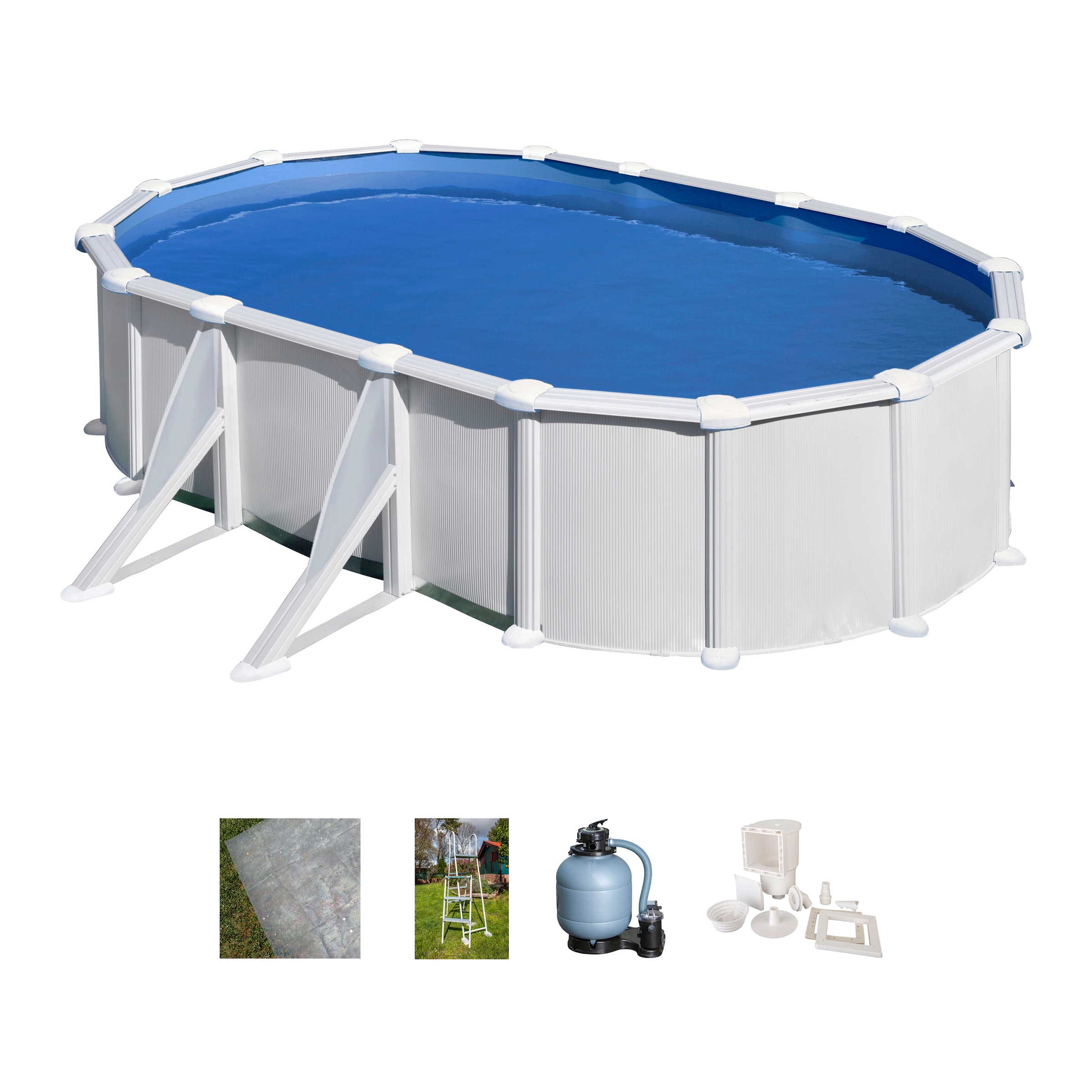 Gre Ovalpool »ATLANTIS inkl. Zubehör und seitlichen Stützen«, (Komplett-Set, 5 tlg.), Höhe: 132 cm, in versch. Größen erhältlich