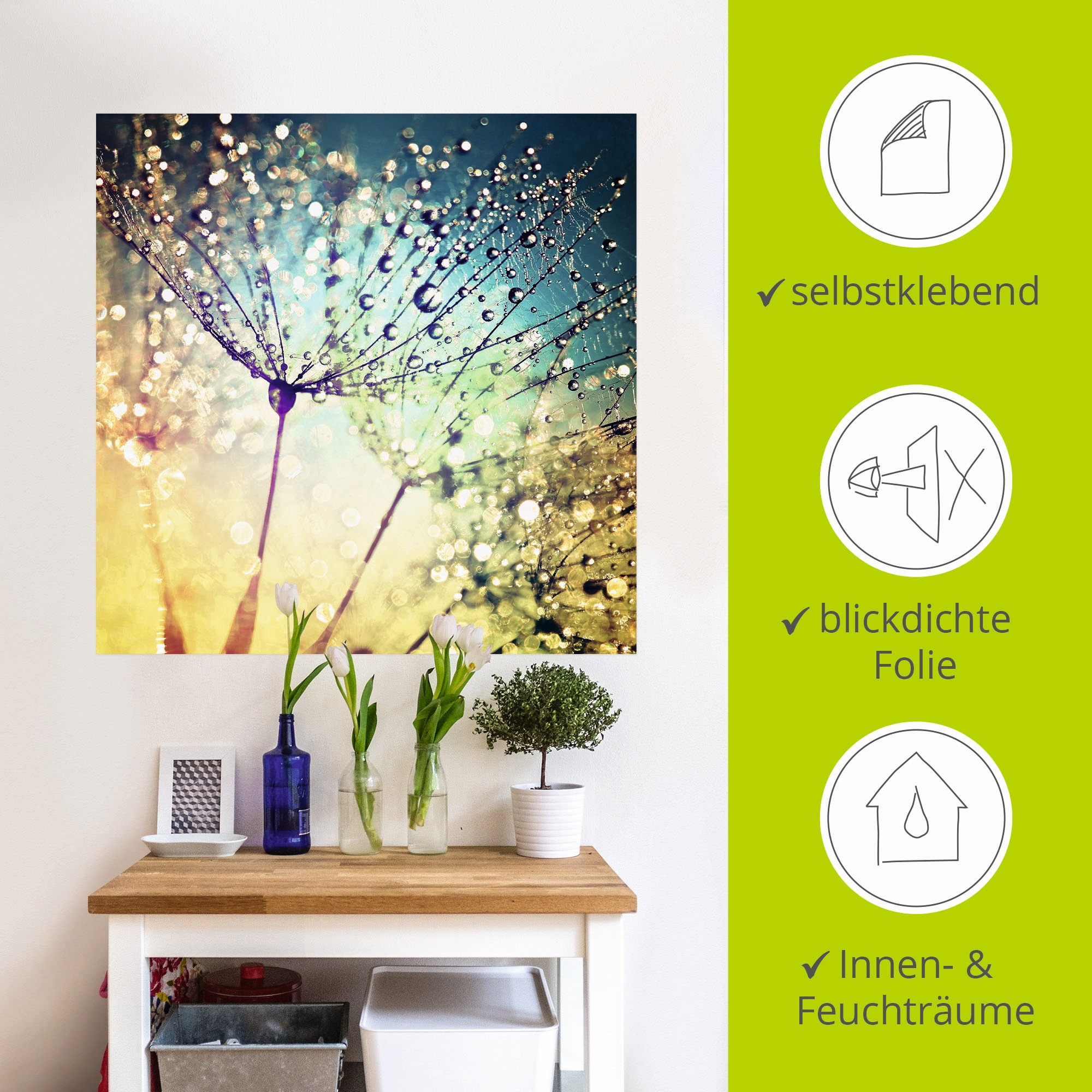 Artland Wandbild »Pusteblume Zaubertropfen«, Blumen, (1 St.), als Alubild, Outdoorbild, Leinwandbild, Poster, Wandaufkleber