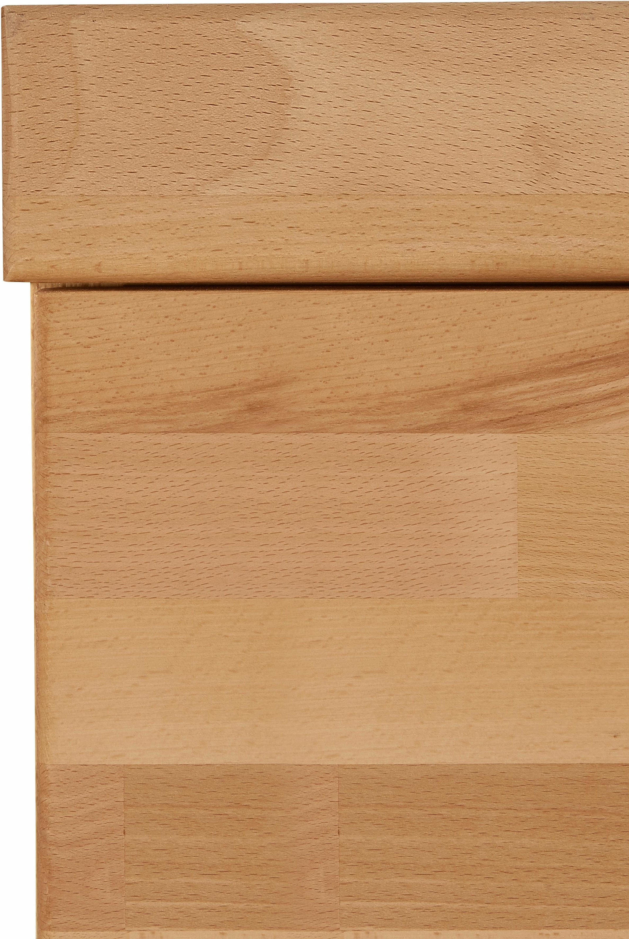 Home affaire Lowboard »Ribe,140cm breit, Fronten Massivholz,6 Fächer,Kabeldurchführung«, Korpus Holzwerkstoff,Glaseinsatz aus gehärtetem Glas,Böden versetzbar