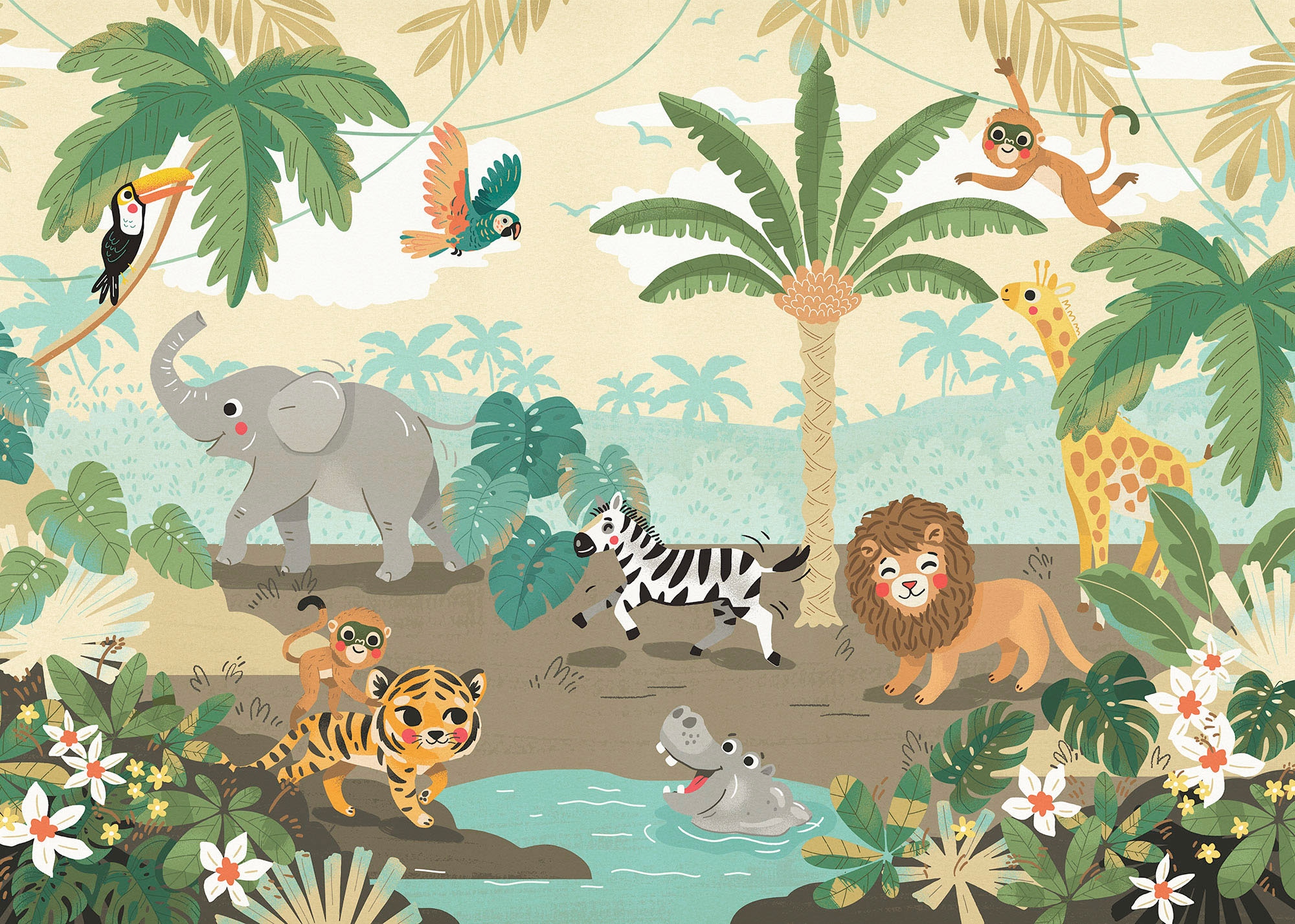 Komar Fototapete »Digitaldruck Vlies - Baby Safari - Größe 350 x 250 cm«, b günstig online kaufen