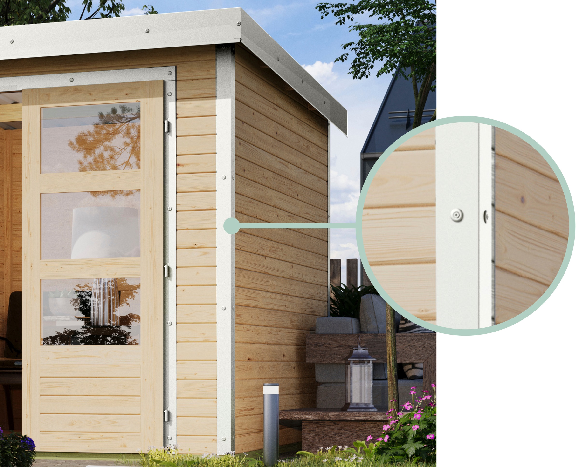 Karibu Gartenhaus »"Plutino A" SET, Anbaudach 3m breit«, naturbelassen-weiß, -staubgrau oder -anthrazit