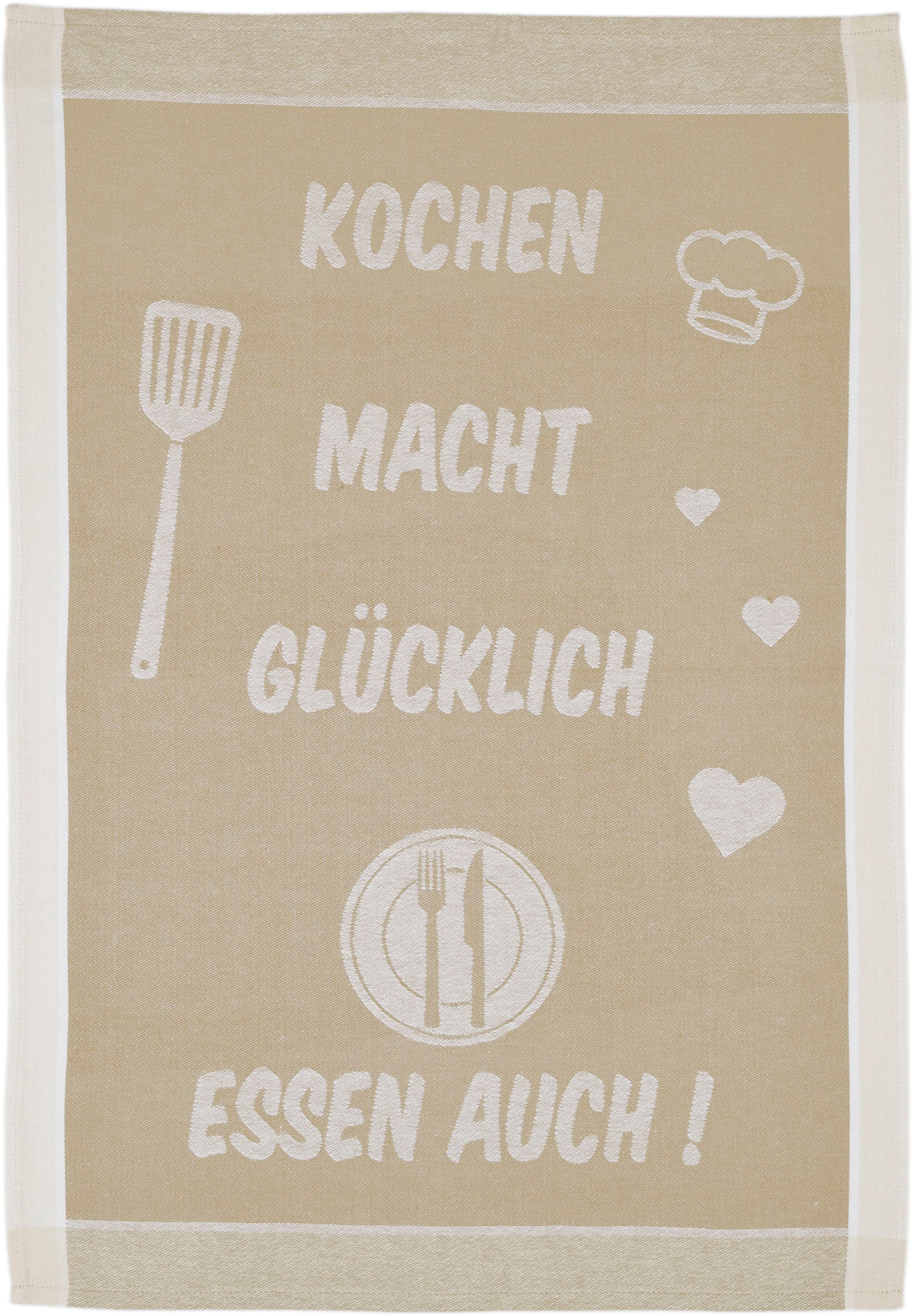 ROSS Geschirrtuch »Kochen macht glücklich... Essen auch«, (Set, 3 tlg.), Sp günstig online kaufen