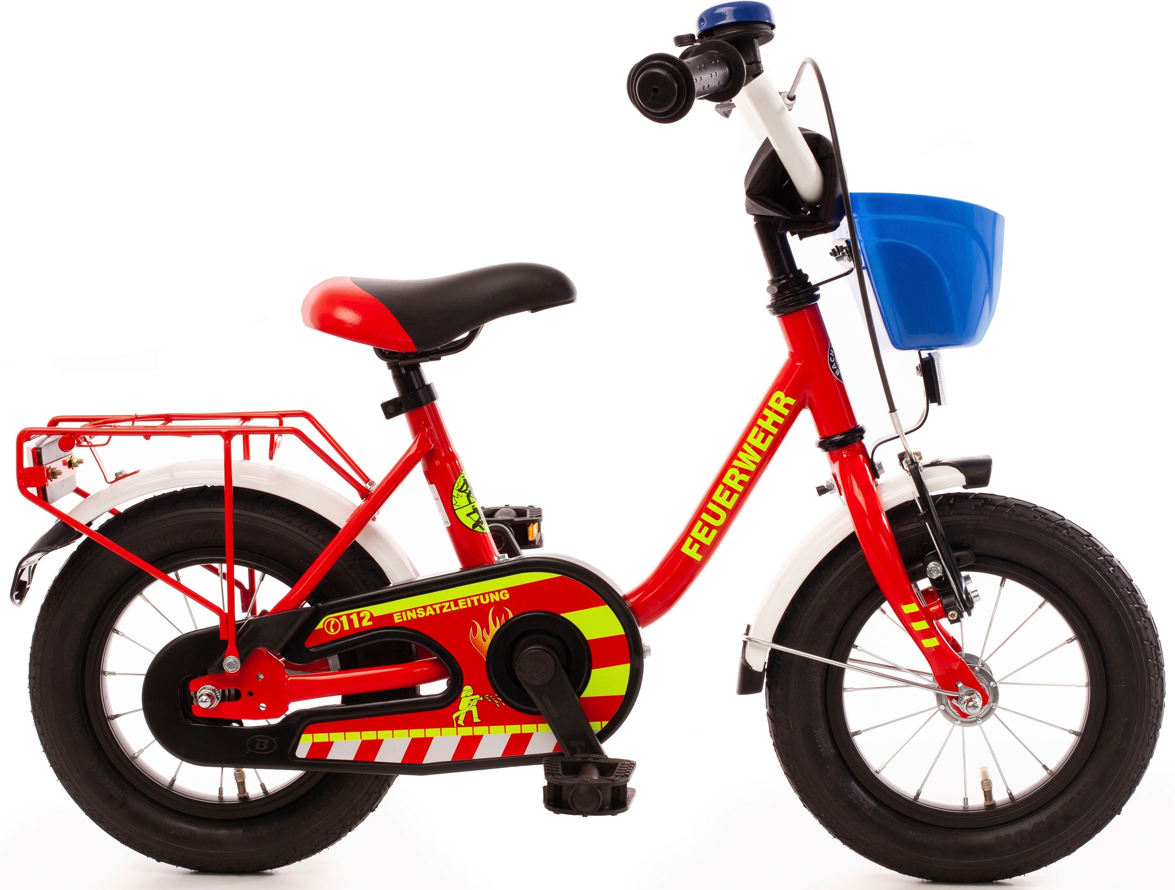 Kinderfahrrad "12" Feuerwehr", 1 Gang, ohne Schaltung rot + rot 12 Zoll (30,48 cm) 23 cm - 12 Zoll (30,48 cm)