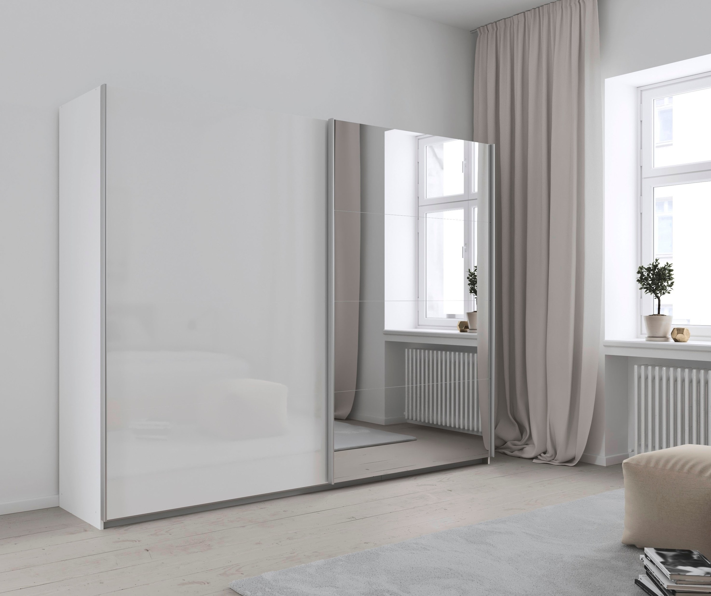 INOSIGN BY RAUCH Schwebetürenschrank »Kleiderschrank Schrank Garderobe Schlafzimmerschrank THANOS«, (in 3 verschiedenen Ausstattungen BASIC/CLASSIC/PREMIUM), Optional mit Spiegel, Metall-Griffleisten alufarben MADE IN GERMANY