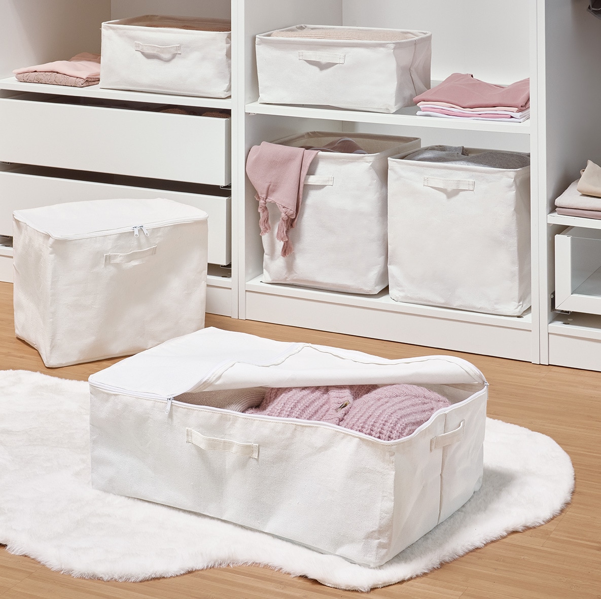 Zeller Present Aufbewahrungsbox »Aufbewahrungsbox, Polyester/Baumwolle, creme« mit Reißverschluss, 2er Set, ca. 38x27x27 cm