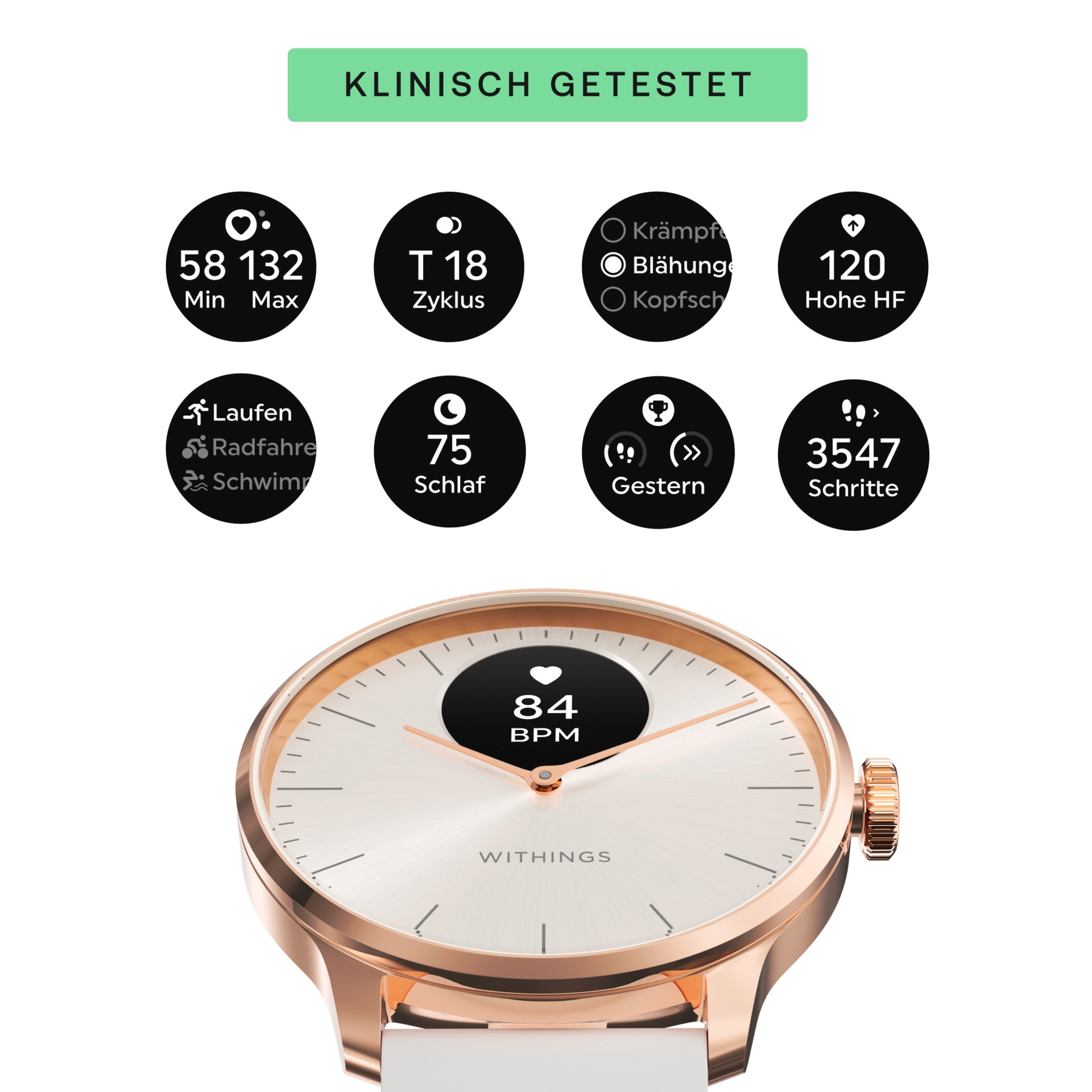 Withings Smartwatch »ScanWatch Light«, (1,6 cm / 0,63 Zoll),)