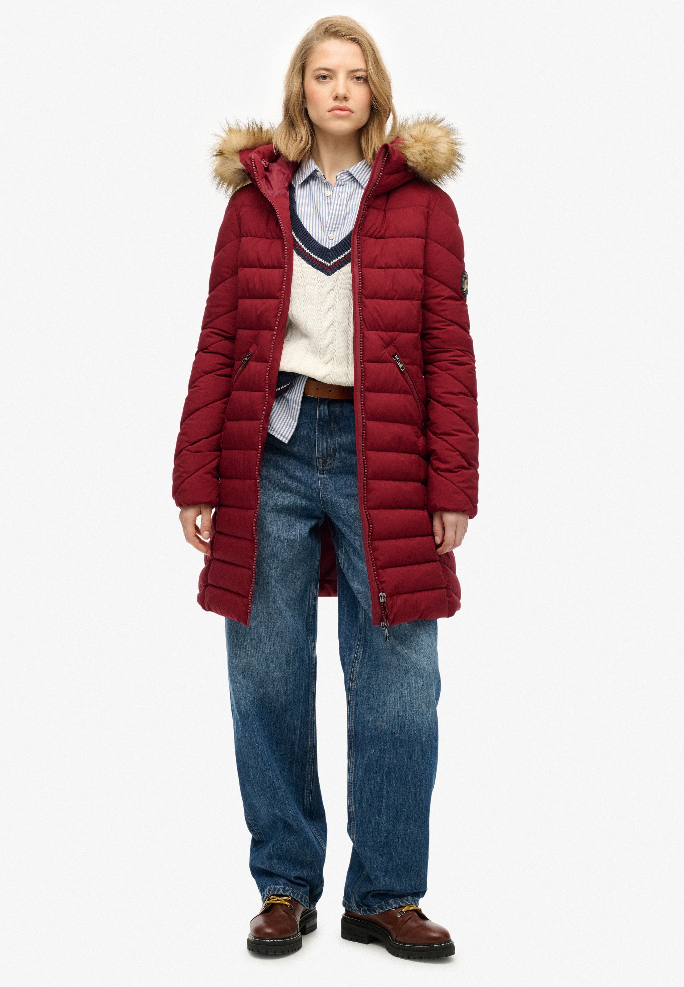 Superdry Steppjacke »FUJI FAUX FUR HOOD MID LENGTH« mit Kapuze