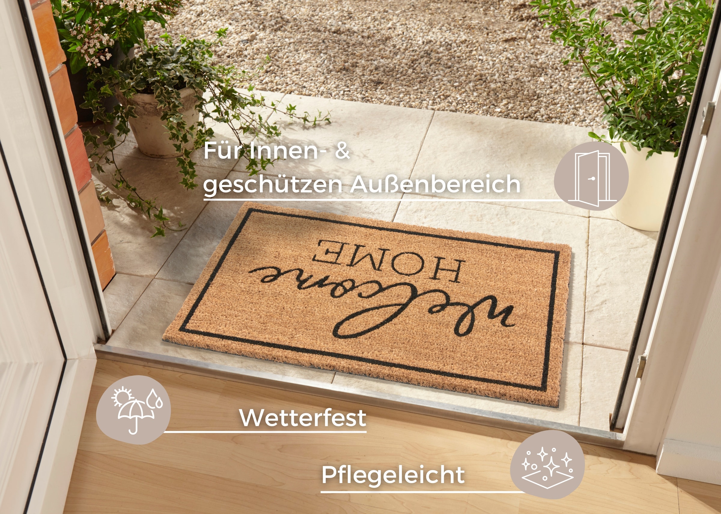 HANSE Home Fußmatte »Mix Mats Kokos Welcome Home, Türmatte«, rechteckig, 15 mm Höhe, Kokos, Schmutzfangmatte, Outdoor, Rutschfest, Innen, Kokosmatte, Flur