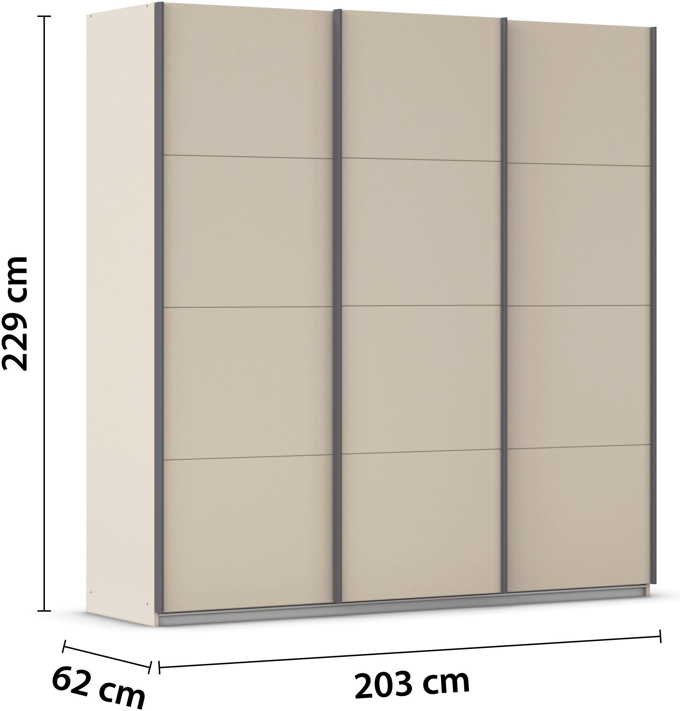 rauch Schwebetürenschrank »Kleiderschrank Schrank Garderobe AGORDO mit Dekor- oder Hochglanzfront«, (in zwei Griff-Farben), durchdachte Innenausstattung, in 4 Breiten und 2 Höhen MADE IN GERMANY