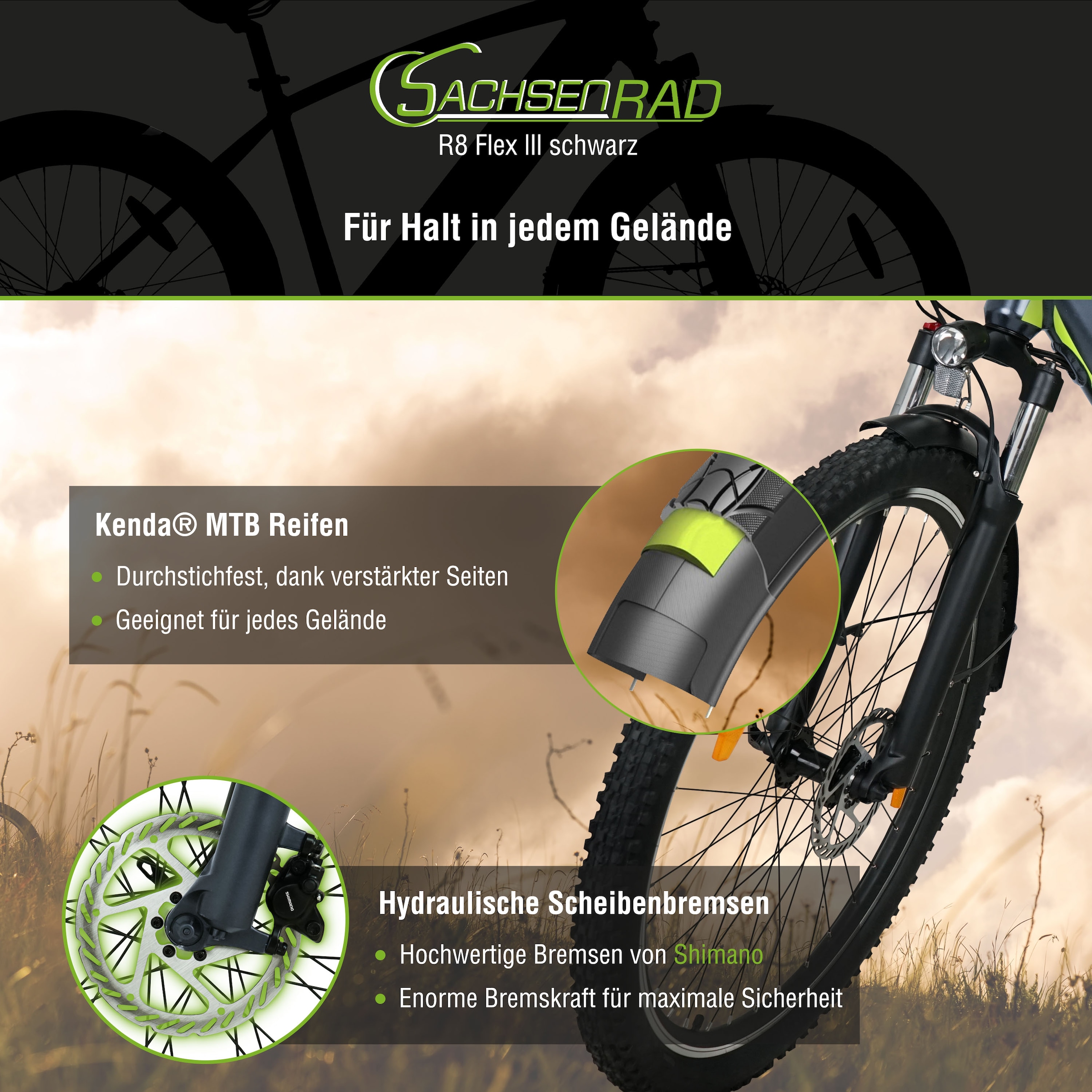 SachsenRad E-Bike »R8 Flex III«, 9 Gang, Shimano, Shimano Altus, Heckmotor 250 W, (mitgeliefertes, optionales Schutzblech mit integriertem Rücklicht), LCD-Steuerdisplay, Fahrmodus Pedelec, LED-
Beleuchtung