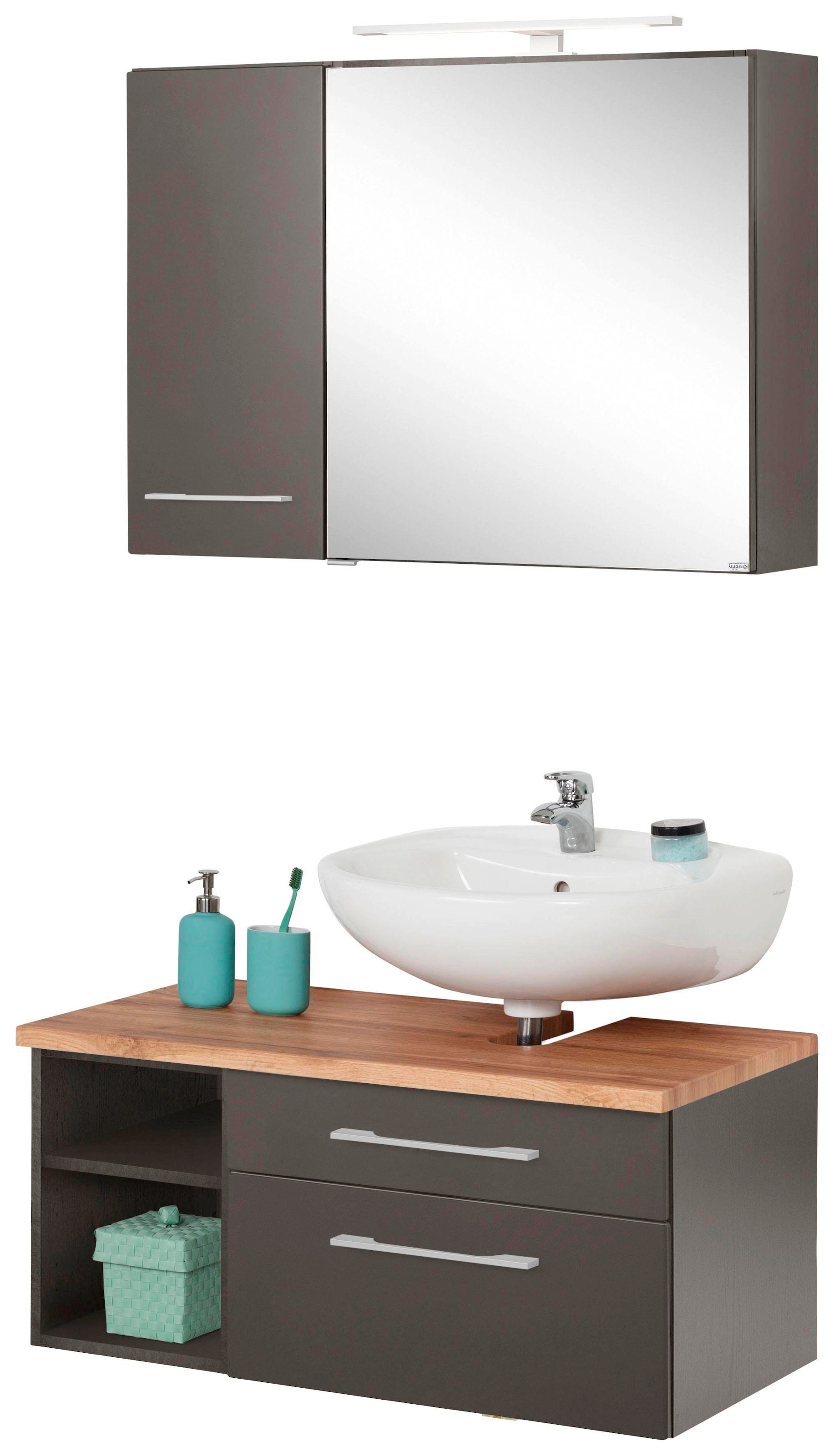 welltime Badmöbel-Set »Davos« 3 Stk. tlg. mit LED-Beleuchtung, Hängeschrank günstig online kaufen