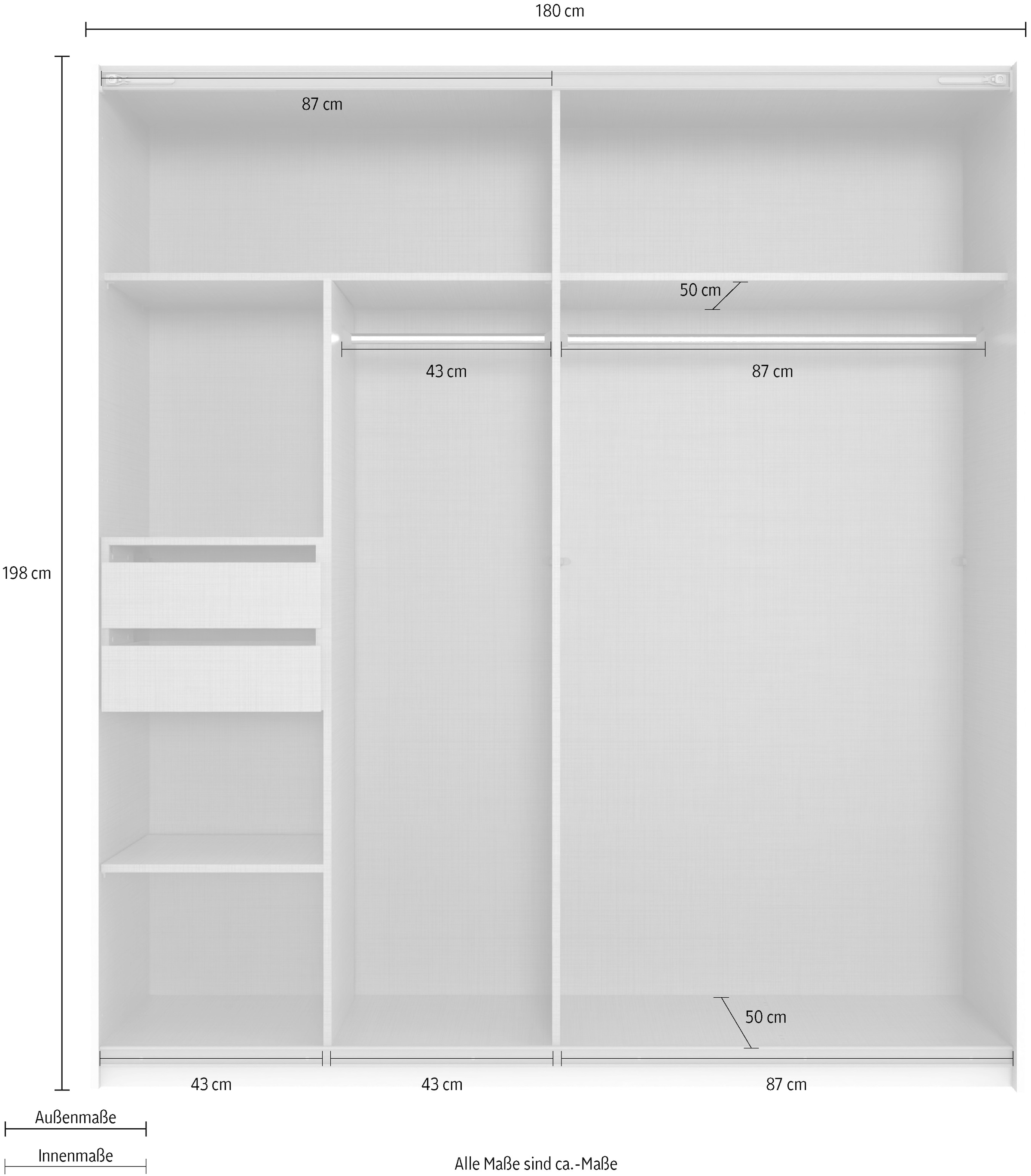 Wimex Kleiderschrank »Mugano, B/T/H 135 oder 180/65/198cm, Made in Germany«, (wähle Deine Ausstattung: Basic oder Premium!), 2 Schwebetüren mit oder ohne Spiegel, Metallgriffe