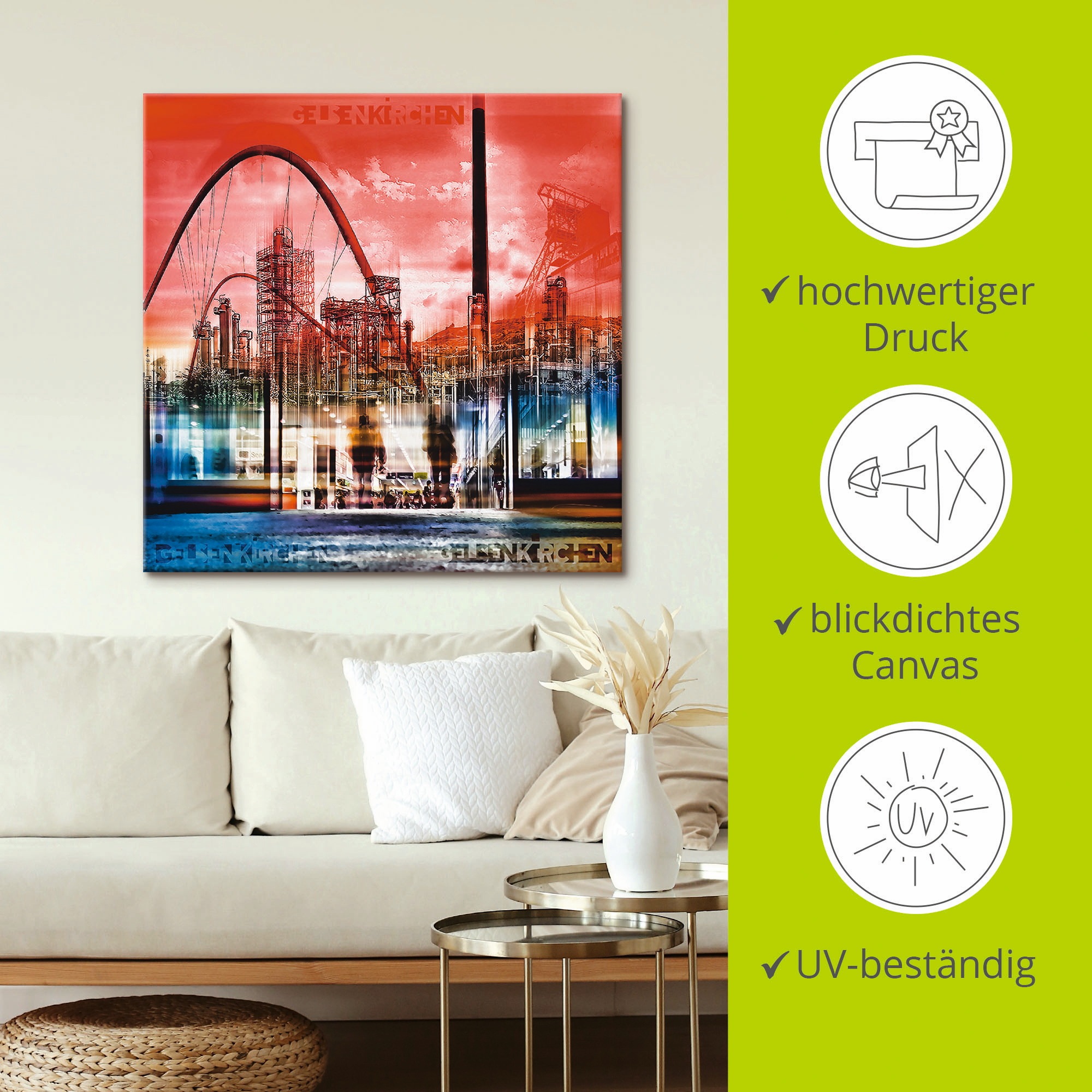 Artland Leinwandbild »Gelsenkirchen Skyline Collage 01«, Deutschland, (1 St.), auf Keilrahmen gespannt