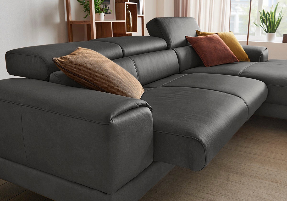 W.SCHILLIG Ecksofa »piedroo, Designsofa mit tollem Sitzkomfort, elegant und bequem, L-Form«, Kopfteilverstellung, wahlweise mit Sitztiefenverstellung, Breite 303cm