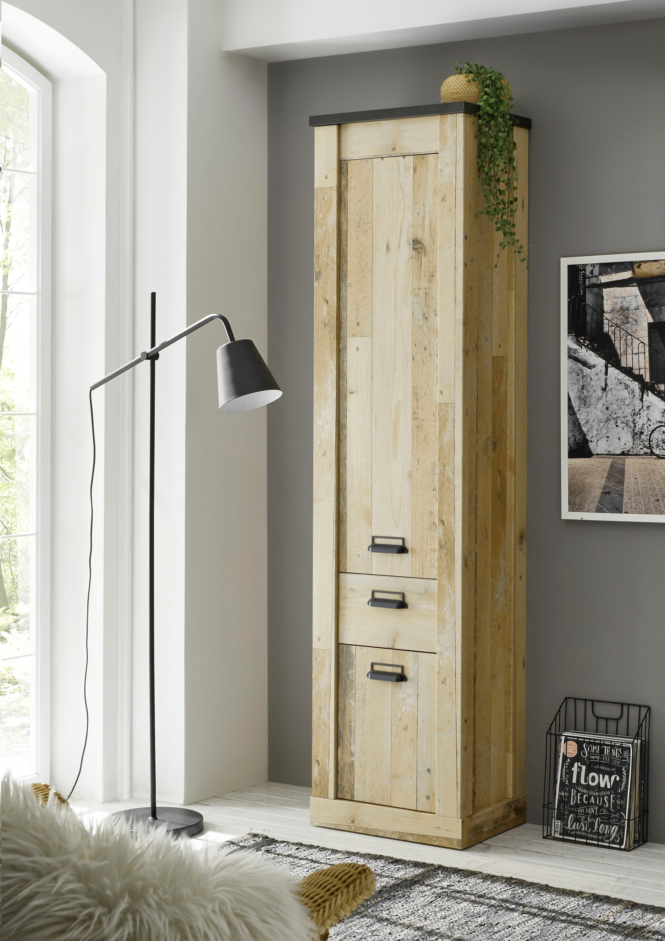 Home affaire Mehrzweckschrank »SHERWOOD«, in modernem Holz Dekor, mit Apothekergriffen aus Metall, Höhe 201 cm