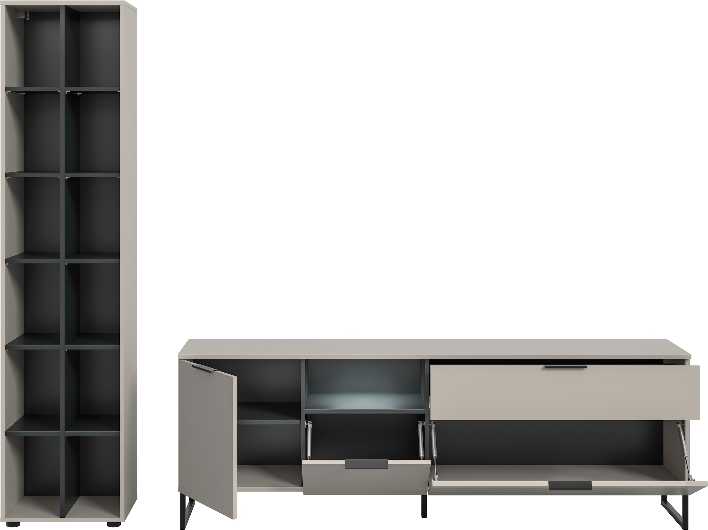 INOSIGN Wohnwand »Adio, Wohnkombination, 245 cm Breit«, (Set, 4 St.), Adio, Wohnkombination Kashmir NB, Regal, Lowboard inkl Beleuchtung