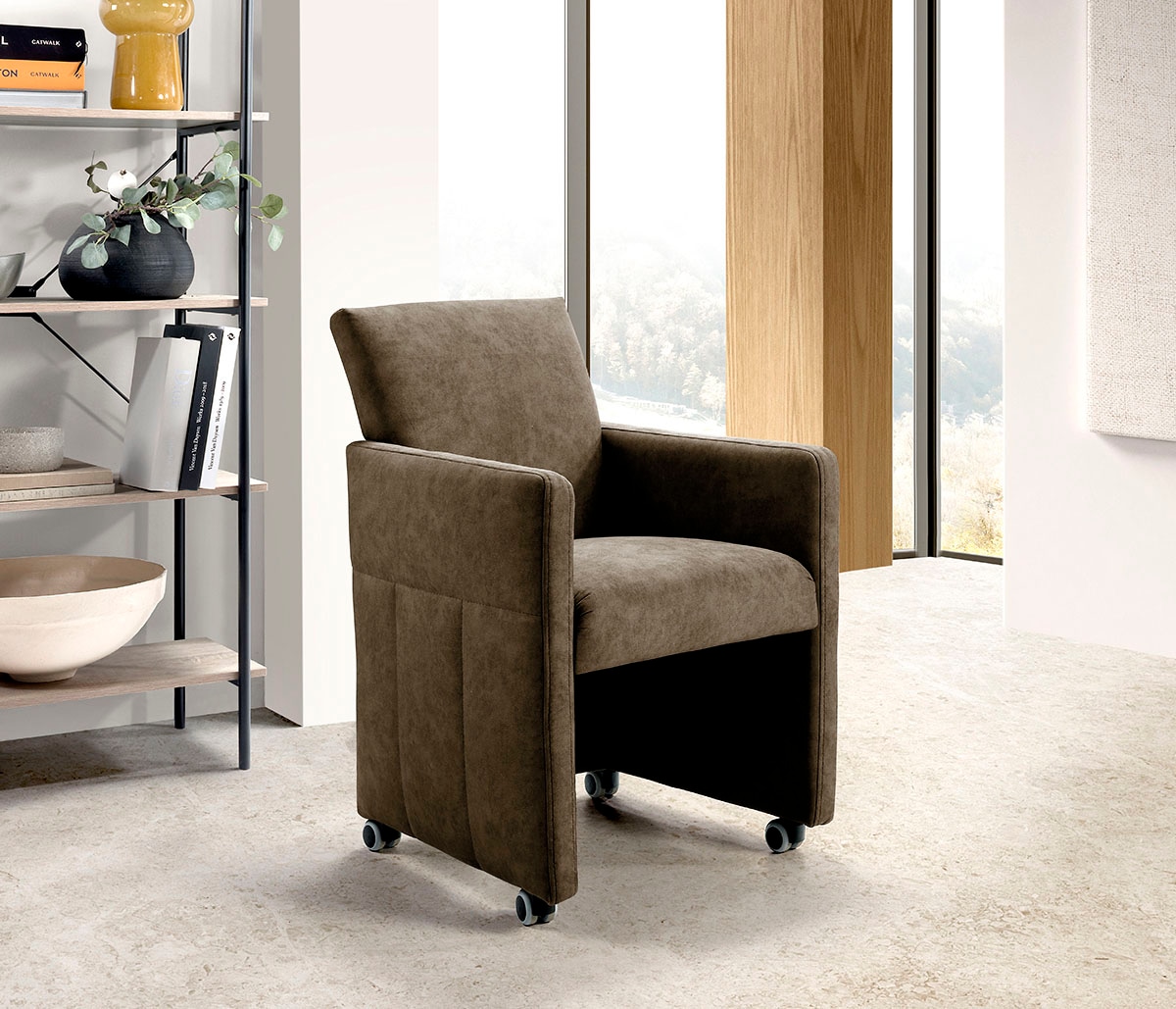 exxpo - sofa fashion Esszimmersessel, Loungesessel auf Rollen, schmale Armlehnen, bequem
