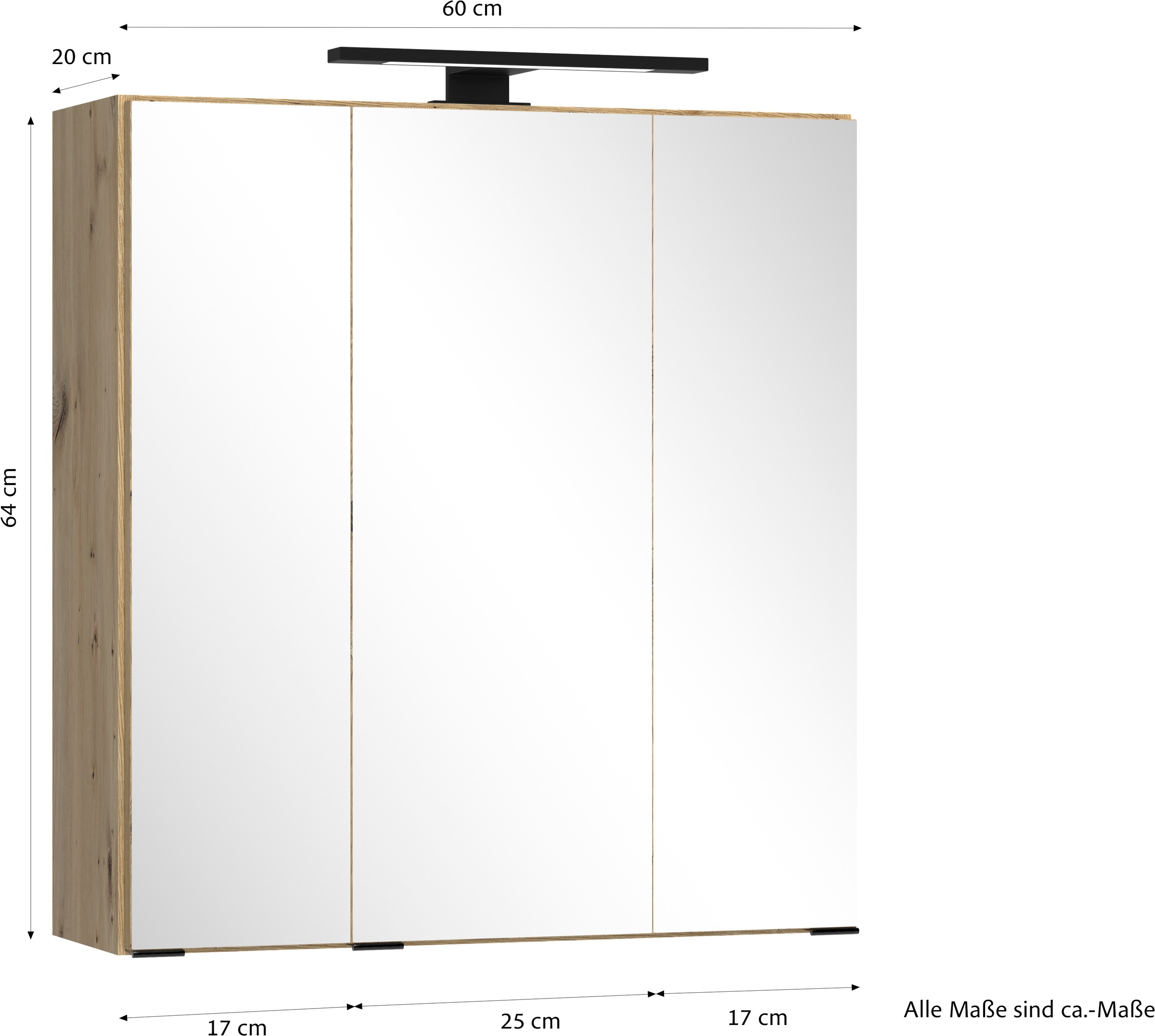 welltime Badezimmerspiegelschrank »CADIZ, gedämpfte Scharniere« Rundumsicht, dank besonderer Klapptechnik