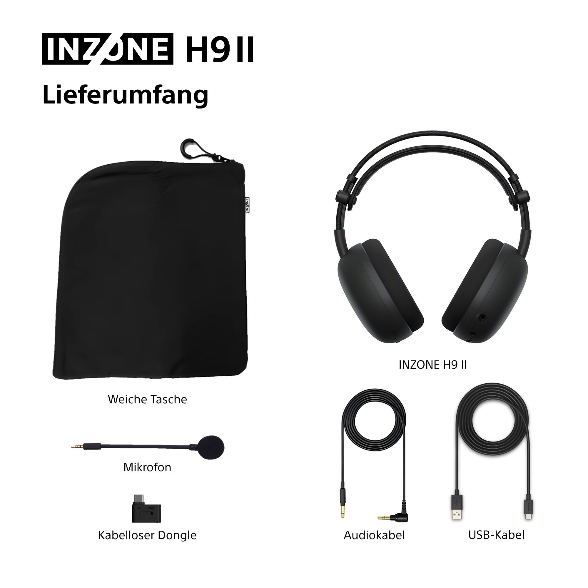 Sony Gaming-Headset »INZONE H9 II«, A2DP Bluetooth-AVRCP Bluetooth-Bluetooth-HFP-HSP, Adaptive Noise-Cancelling-Freisprechfunktion-Mikrofon abnehmbar-Rauschunterdrückung-Stummschaltung-Transparenzmodus