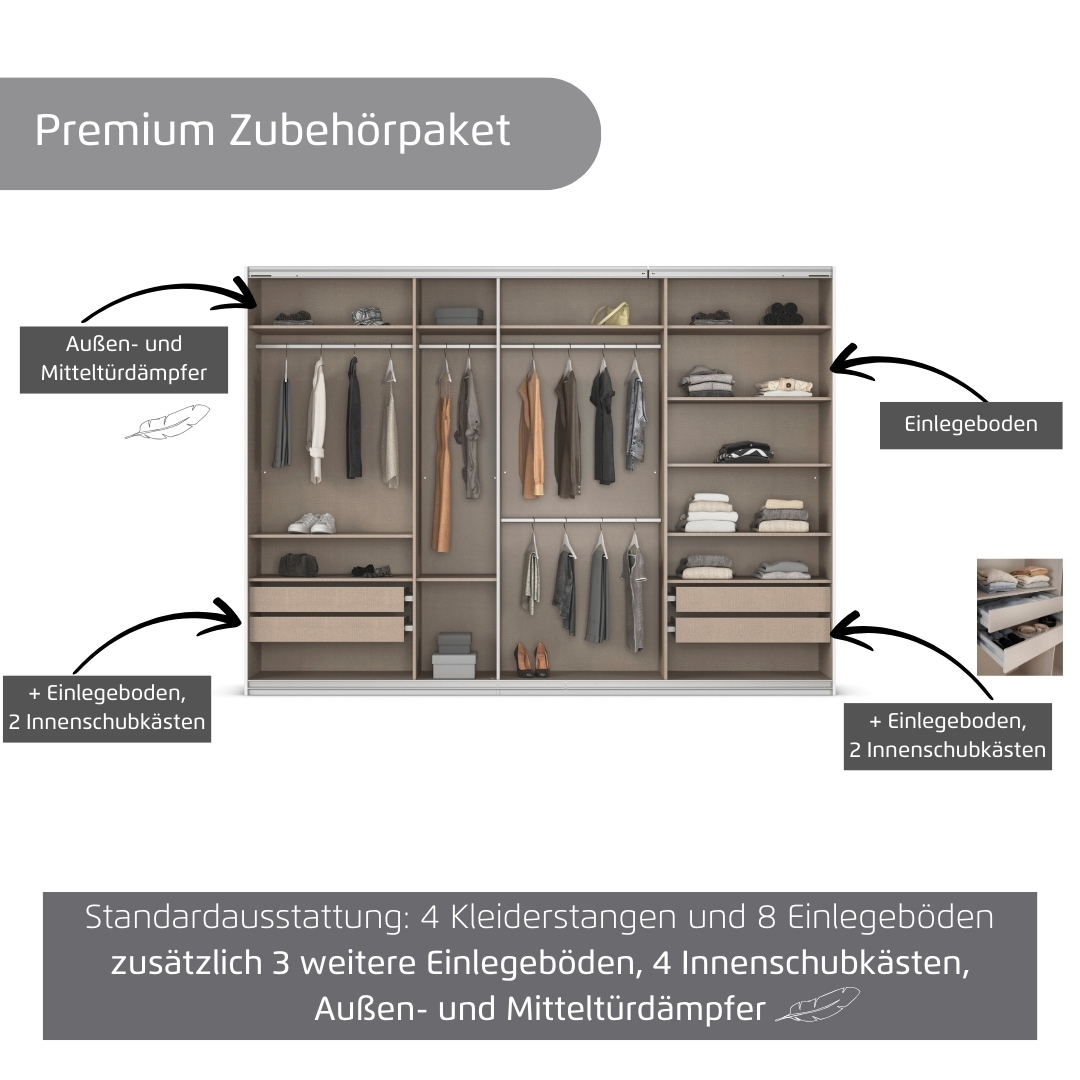 rauch Kleiderschrank »Schwebetürenschrank OTTO´s Choice Garderobe Schrank TOP ANGEBOT Avola«, (in 3 verschiedenen Ausstattungen BASIC/CLASSIC/PREMIUM), mit eleganten Zierleisten in Chrom, Schwarz oder Weiß MADE IN GERMANY
