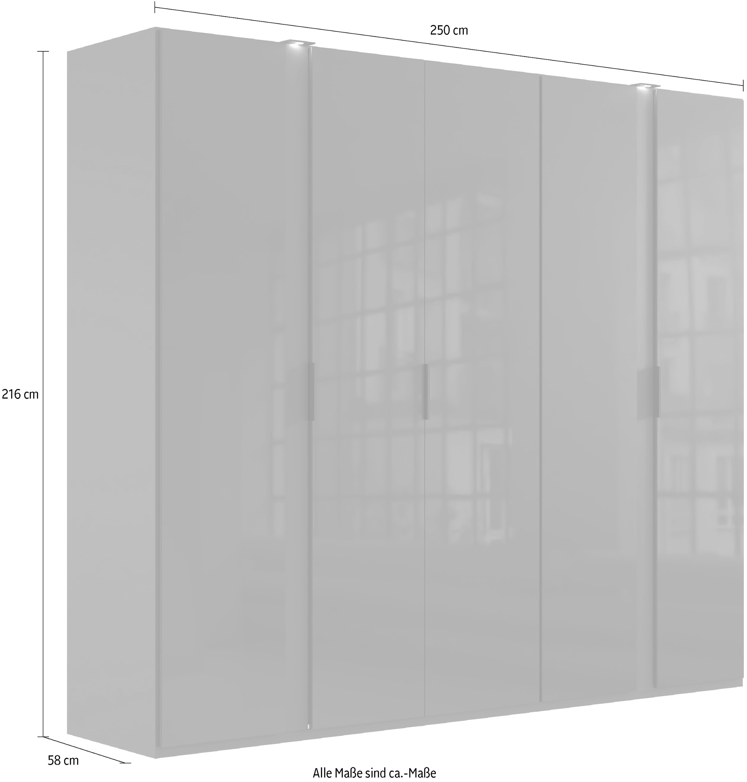 Wimex Drehtürenschrank »Rimini by fresh to go, 200, 250 oder 300cm Breite, 216cm hoch«, LED Bleuchtung inklusive, mit Glasfronten, Metallgriffen