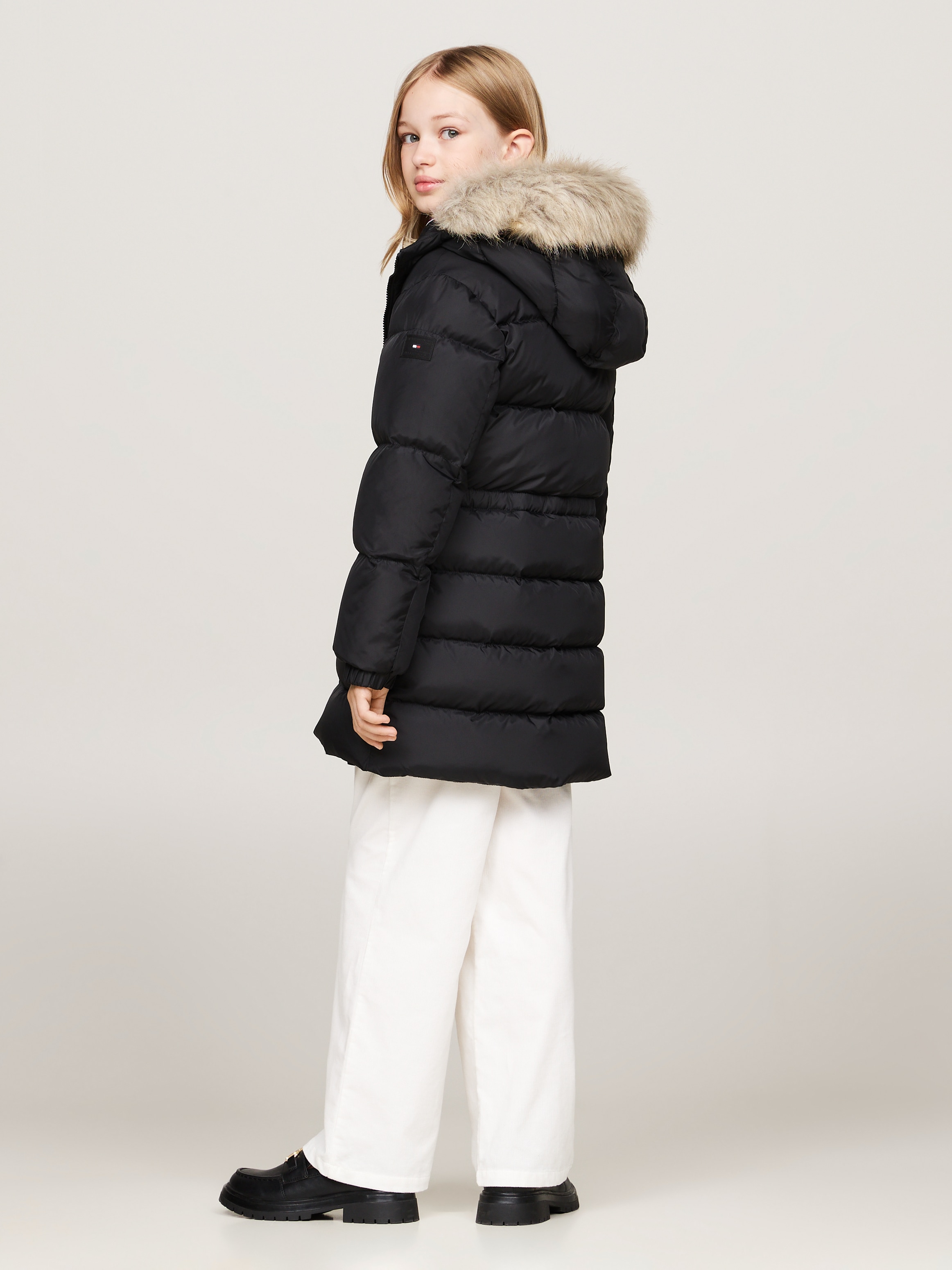 Tommy Hilfiger Steppjacke »LONG WAISTED DOWN JACKET«, mit Kapuze, mit Fellimitat