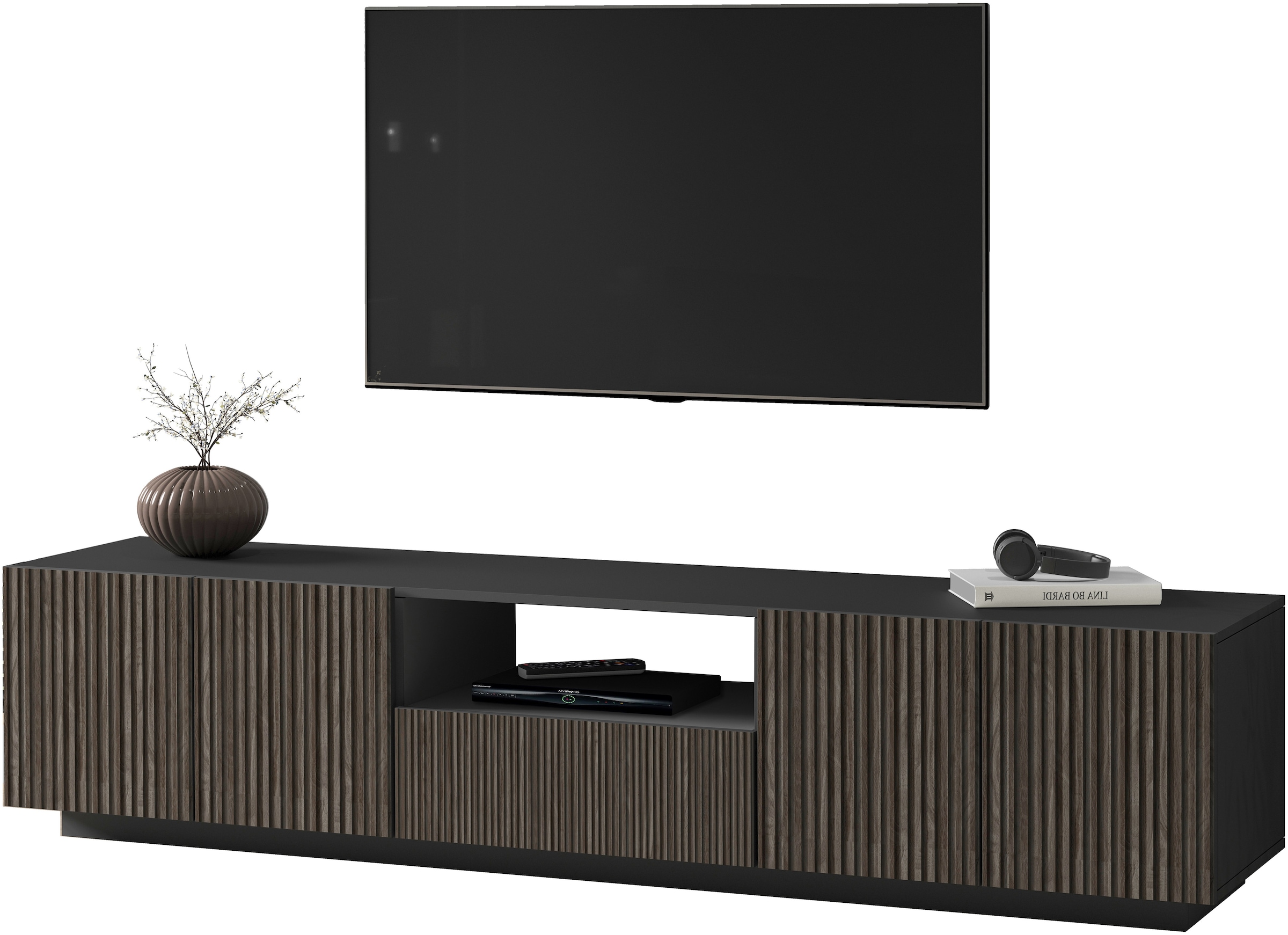 INOSIGN Lowboard »Vega,Lowboard,TV Board,TV Schrank,220 cm«, mit 4 Türen und 1 Schublade,Fronten mit Rillen-Optik