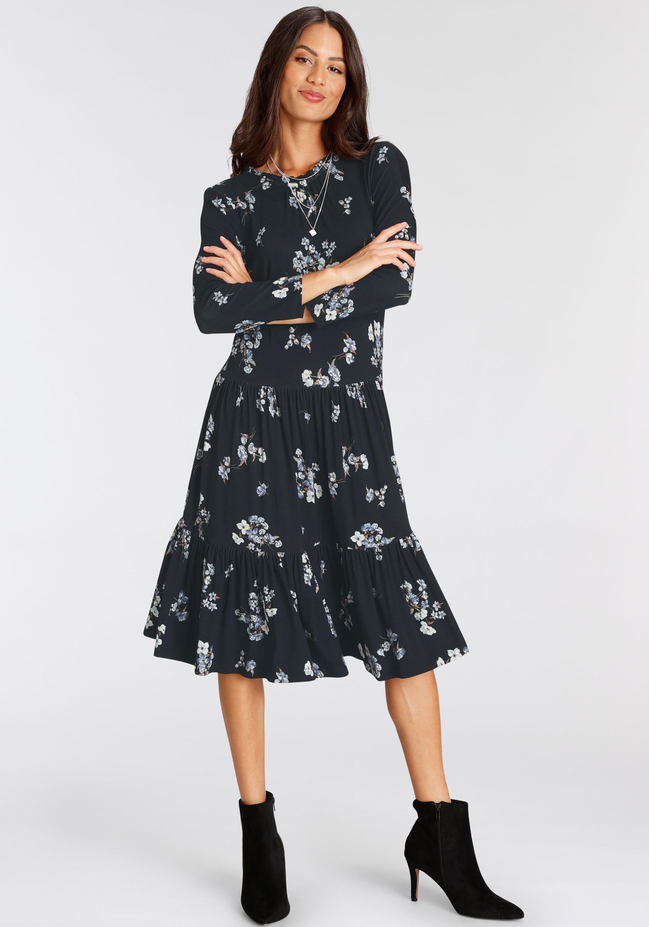 Laura Scott Jerseykleid, mit Rüschenkante und Blumenmuster