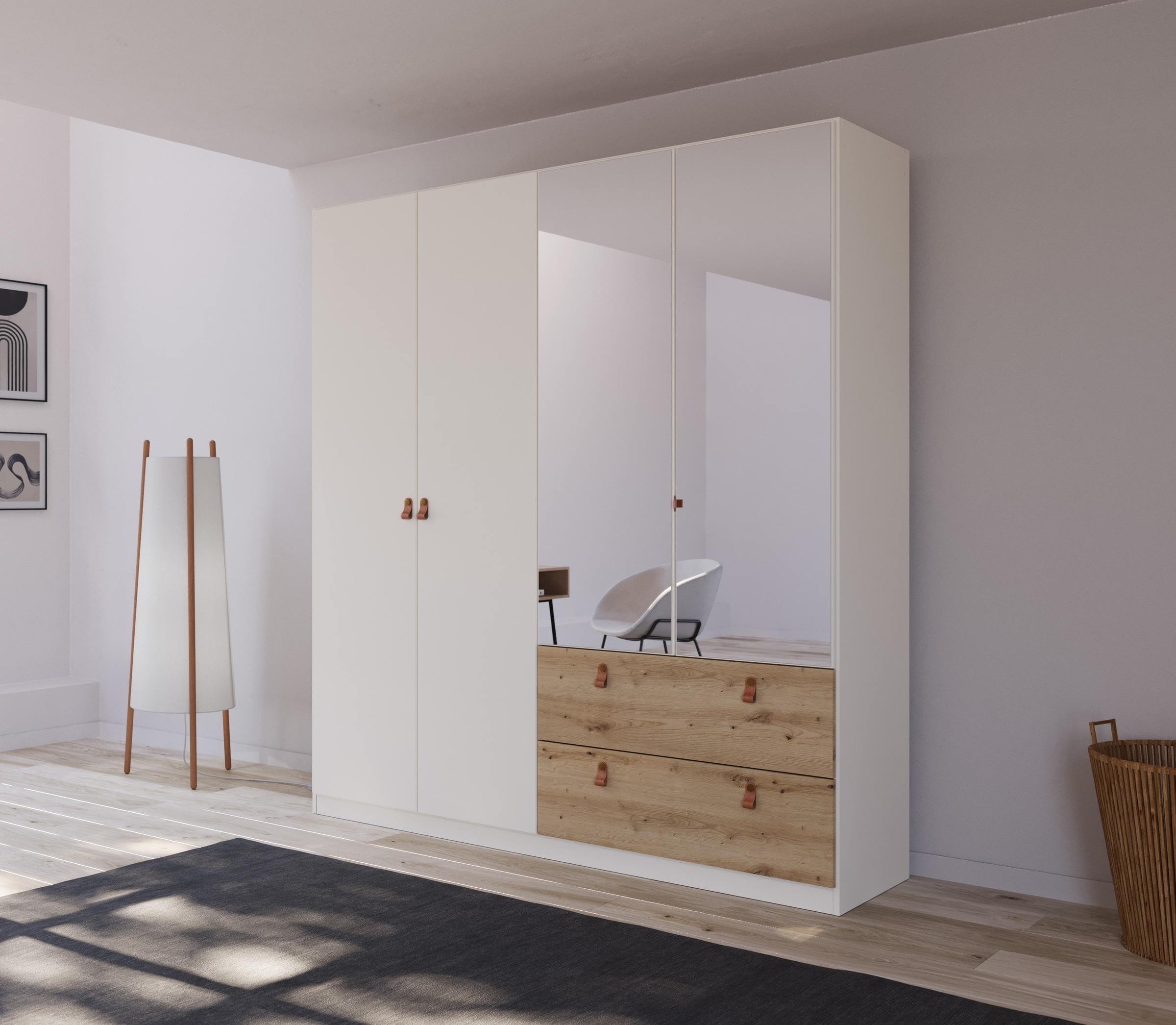 rauch Drehtürenschrank »Homey by Quadra Spin«, mit cognacbraunen Ledergriff günstig online kaufen