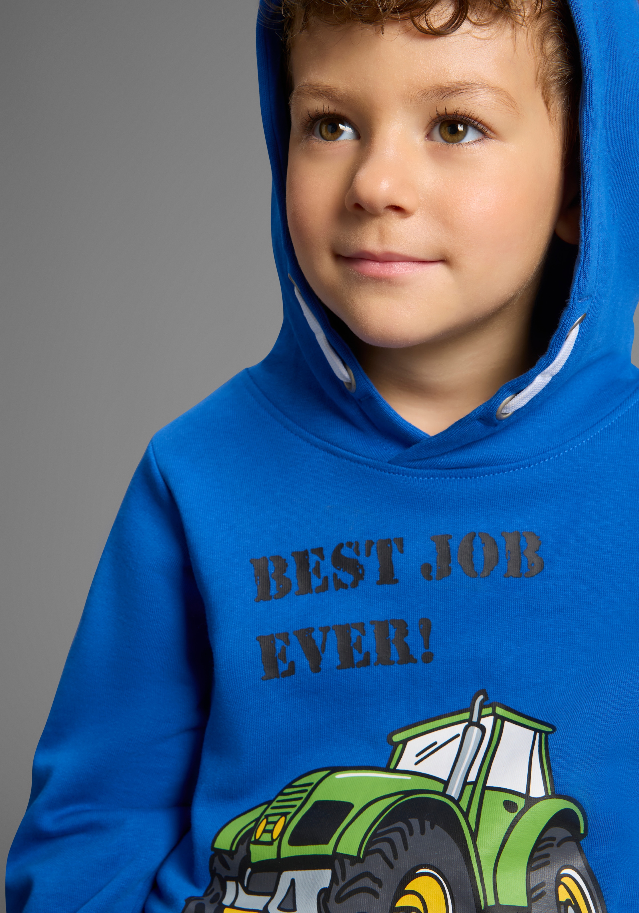 KIDSWORLD Kapuzensweatshirt »BEST JOB EVER!«, Kapuzensweatshirt mit Traktor-Print