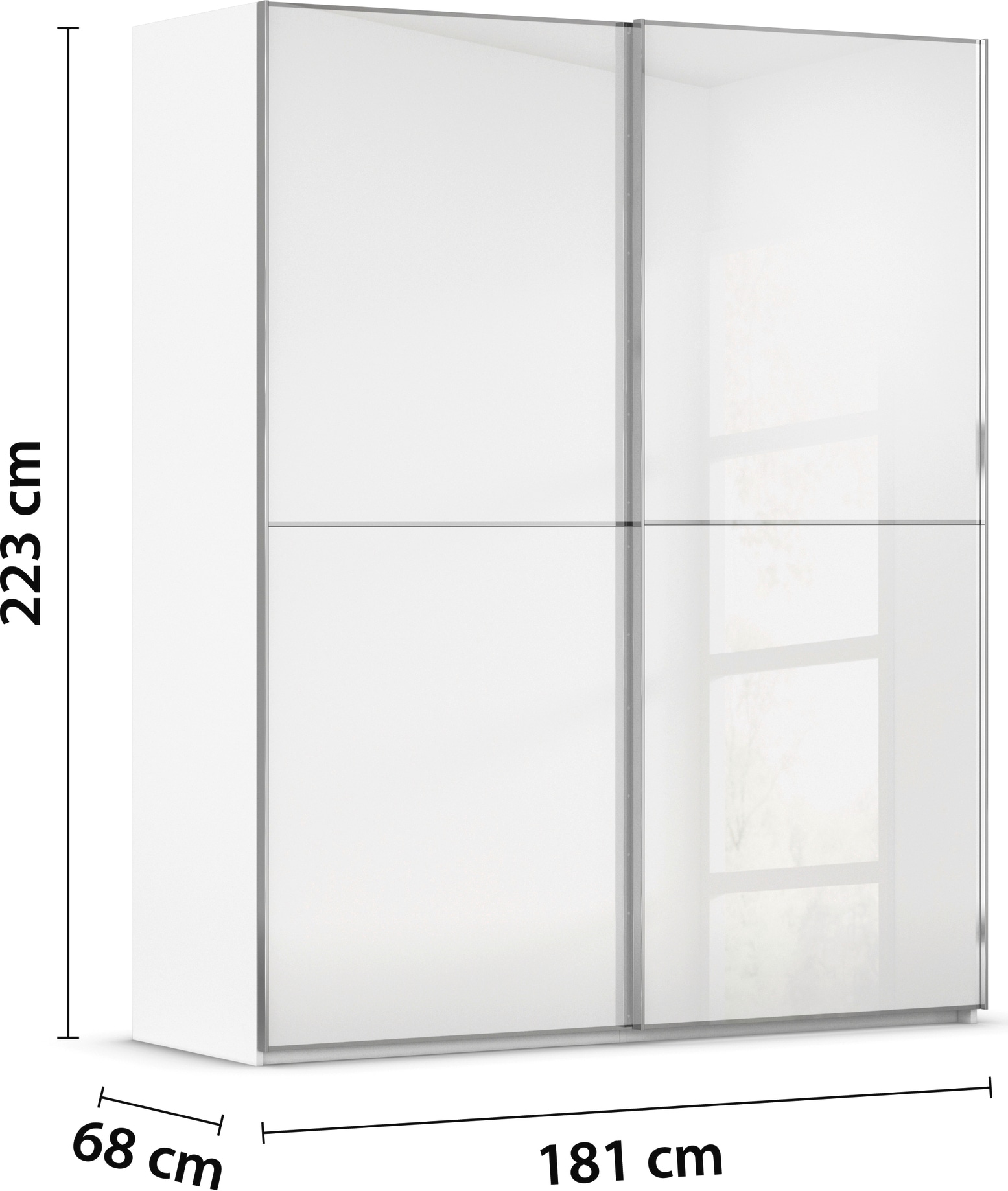 rauch Schwebetürenschrank »Kleiderschrank Schrank Garderobe Schlafzimmerschrank SCALE-DUO«, edle zweigeteilte Türen Glas-Front mit 3 Zierleisten MADE IN GERMANY