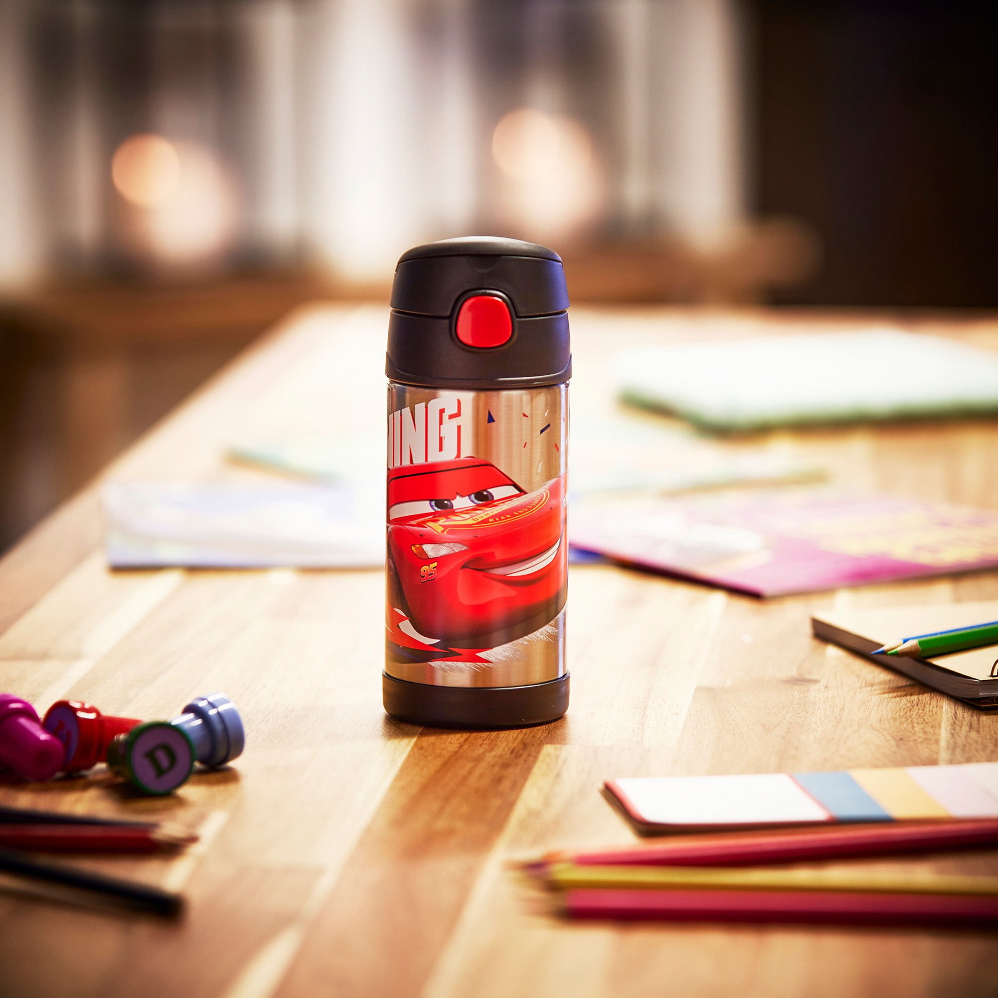 THERMOS Isolierflasche »FUNTAINER STRAW BOTTLE, doppelwandiger Edelstahl, spülmaschinenfest« 0,35l, mit Silikonstrohalm, absolut dicht