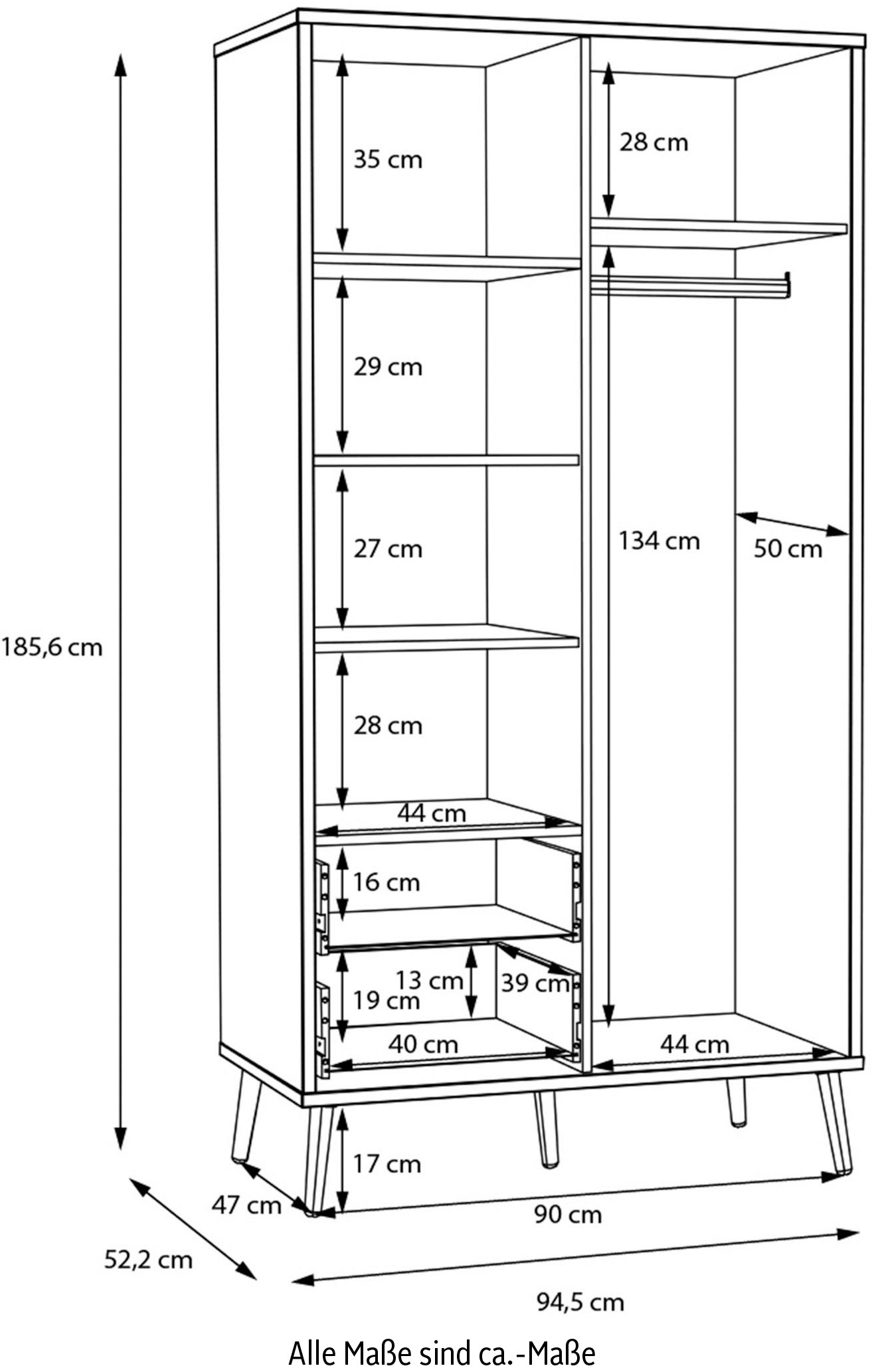 FORTE Kleiderschrank, (B/H/T ca. 94,5x185,6x52,2 cm), Salbei, Drehtürenschrank, Stauraum