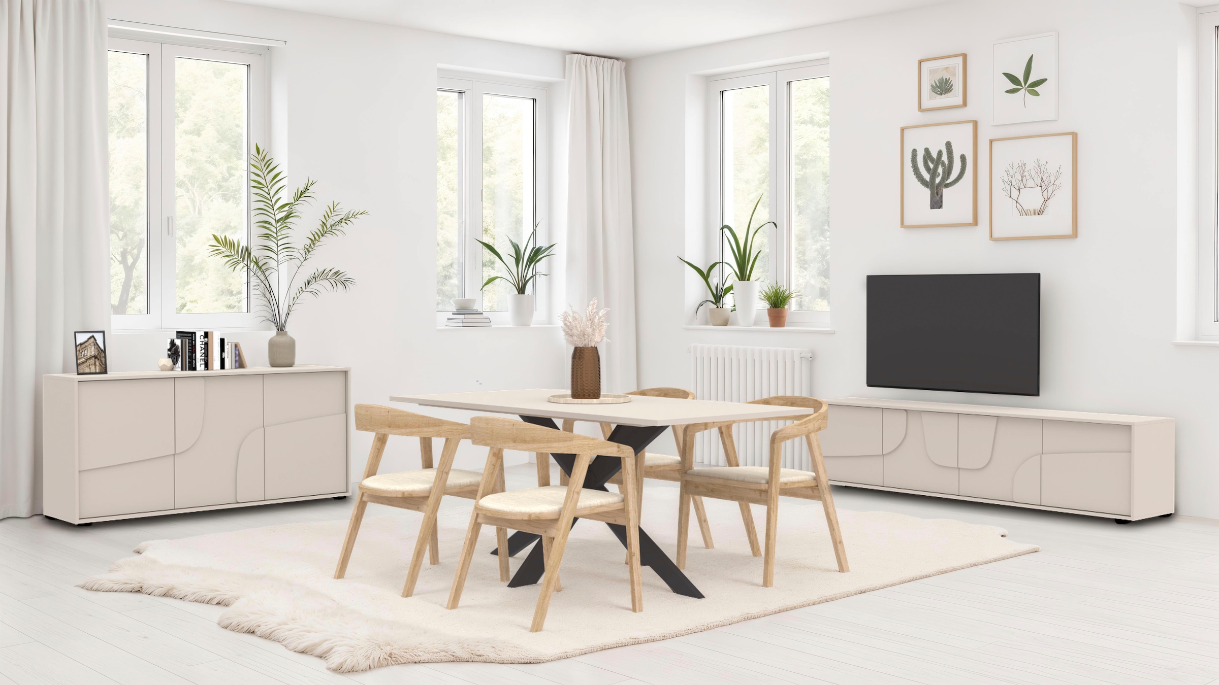 INOSIGN Sideboard »Stone, 155 cm breit, 3 Türen, Anrichte, Kommode, Stauraumschrank« 3D-Design, Push-to-open, Innenraum großzügig, Füße 14/2 cm wählbar